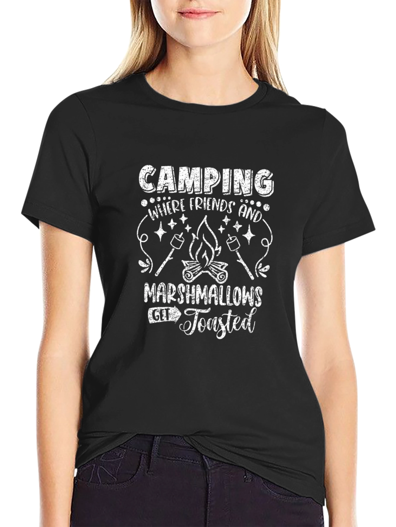 Black Camping Friends Marshmallows Toasted Black T-Shirt view 2