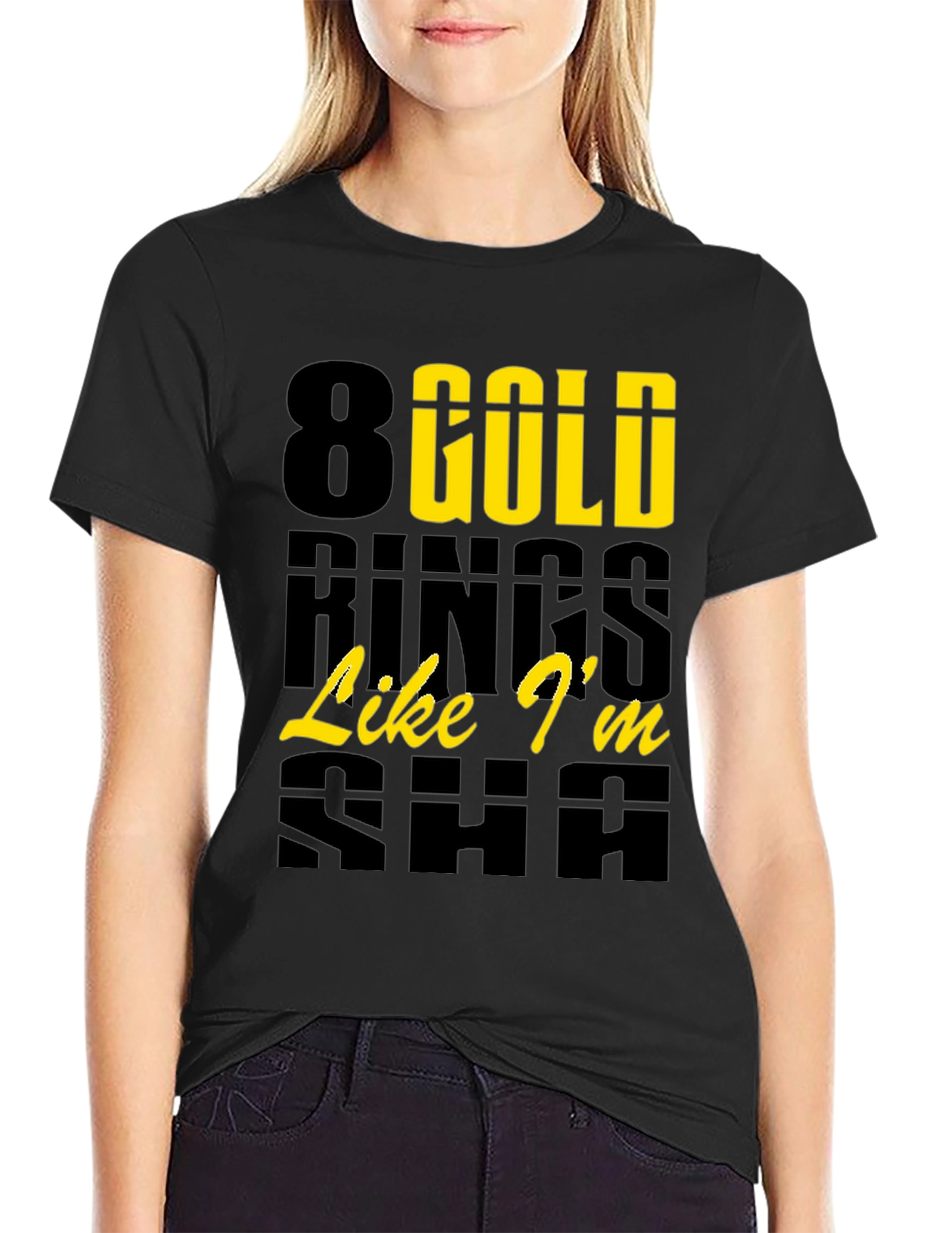 Black 8 Gold Rings Graphic Tee - Trendy & Stylish view 2