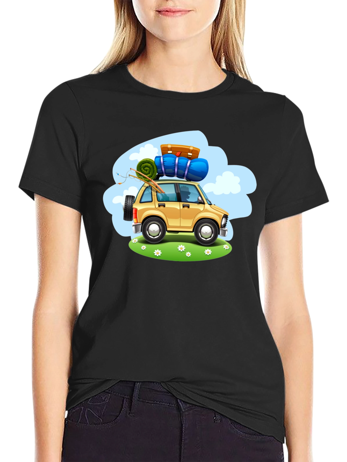 Black Adventure Car Graphic Tee - Black Cotton T-Shirt view 2