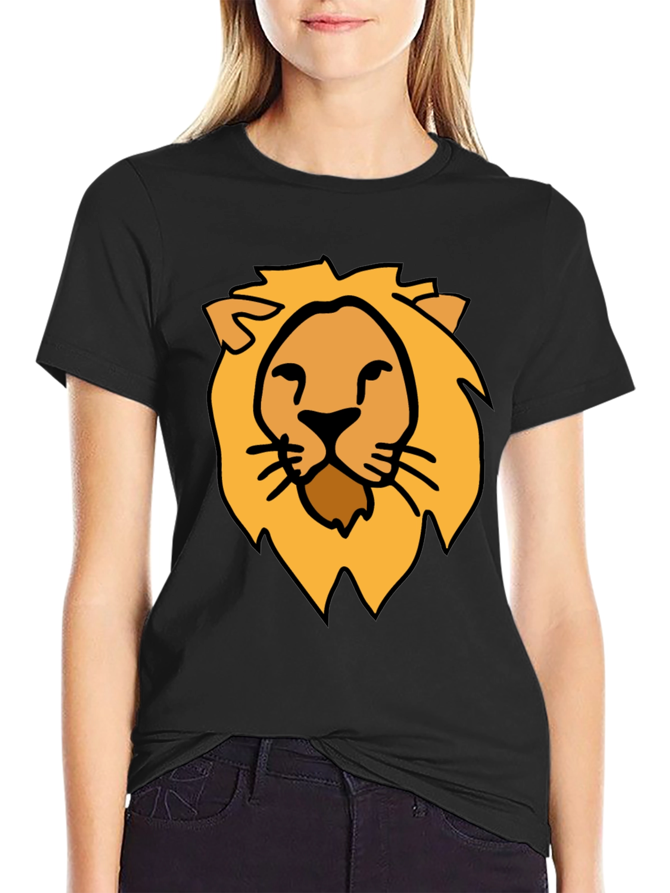 Black Lion Graphic Tee - Stylish Crew Neck Black T-Shirt view 2