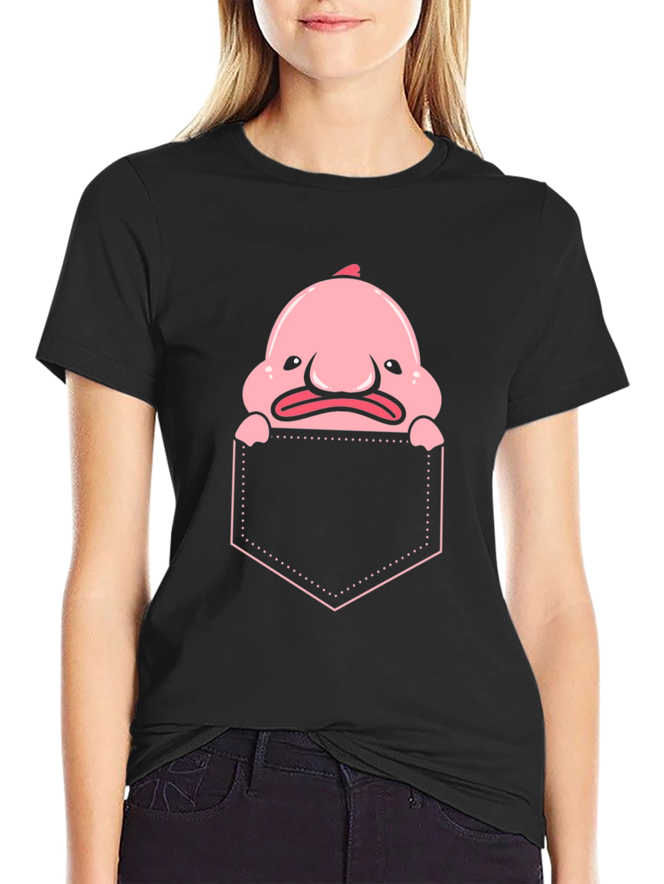 Black Blobfish Pocket T-Shirt - Funny Sea Creature Tee view 2