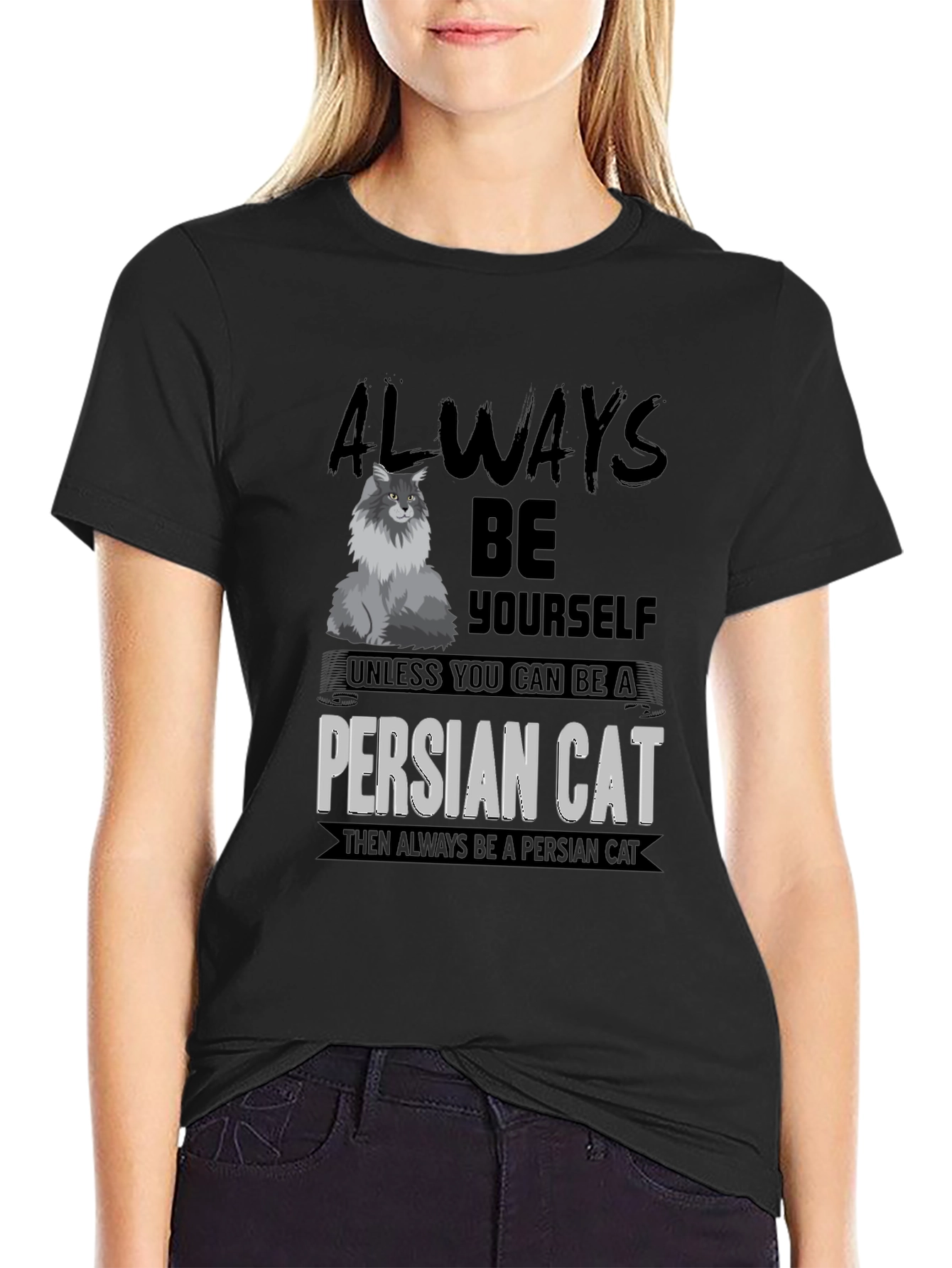 Black Funny Persian Cat T-Shirt view 2