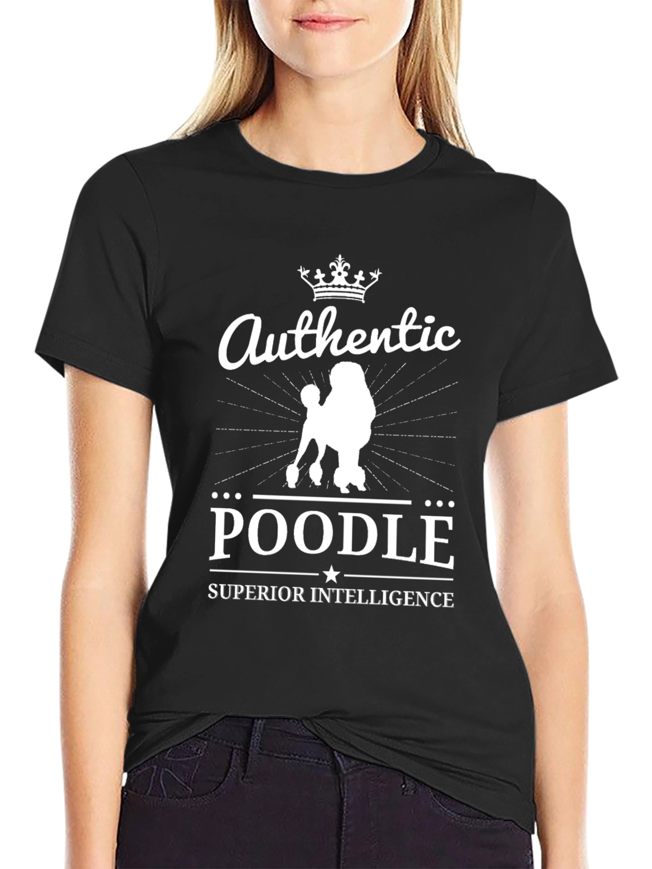 Black Authentic Poodle Superior Intelligence T-Shirt view 2
