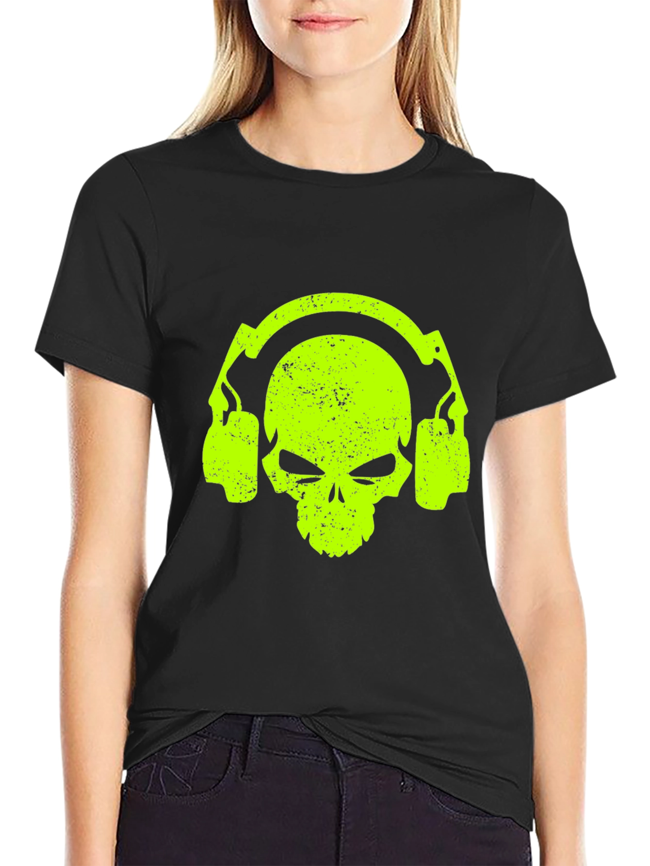 Black Skull Headphone Graphic Tee - Cool Black T-Shirt view 2