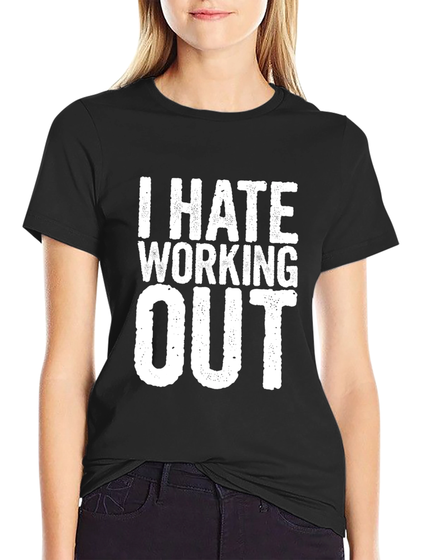 Black I Hate Working Out T-Shirt - Funny Gym Tee view 2