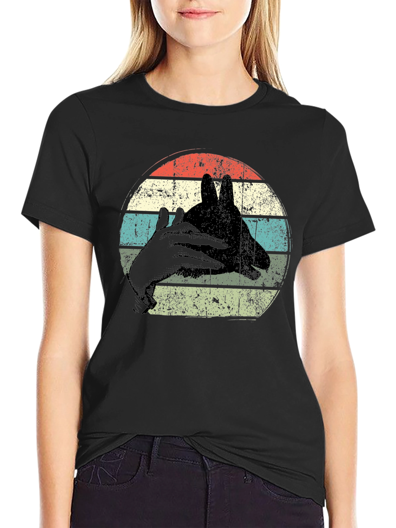 Black Vintage Shadow Puppet Rabbit Tee view 2