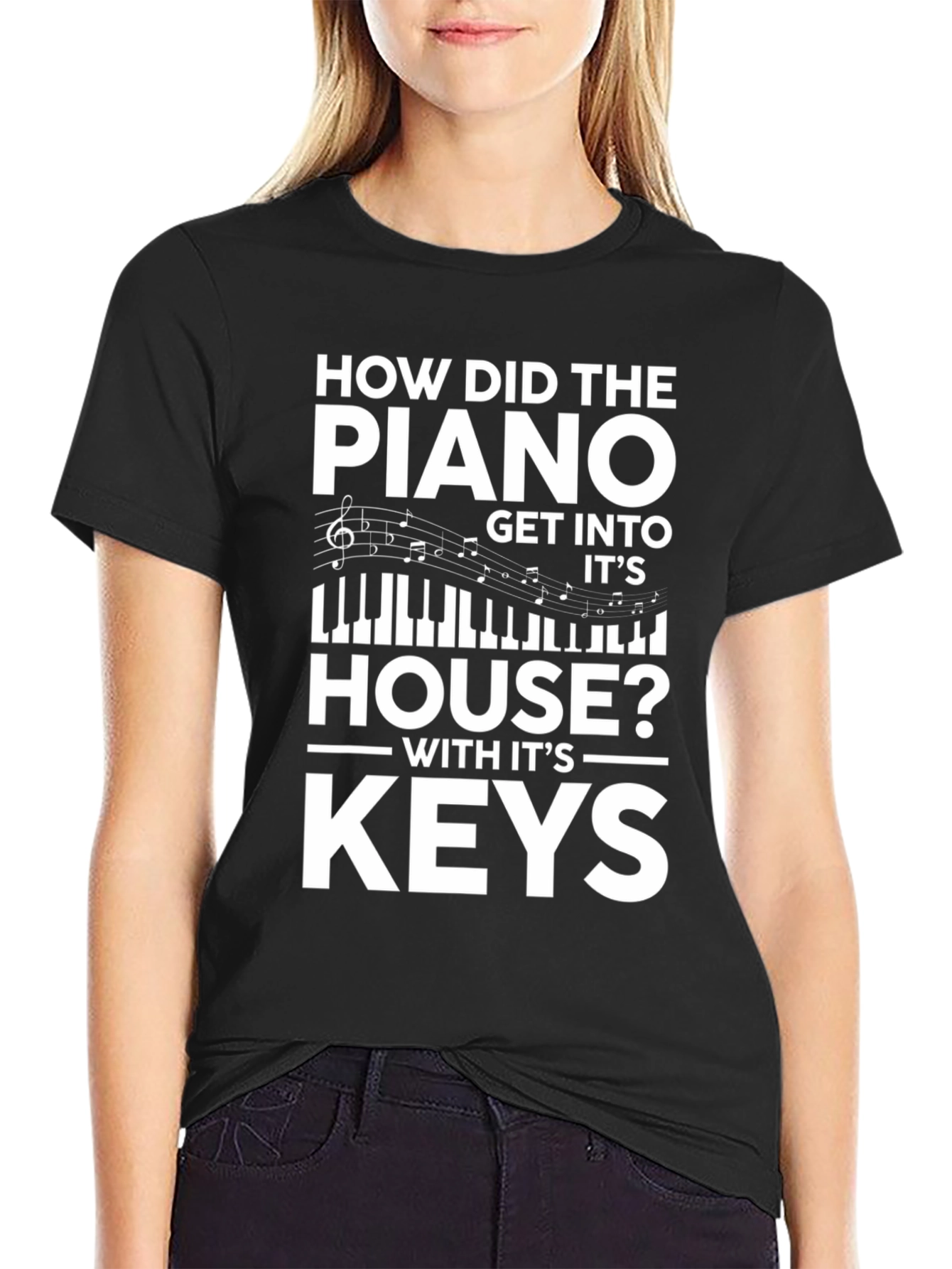 Black Piano Keys Pun T-Shirt - Musician Humor Tee view 2