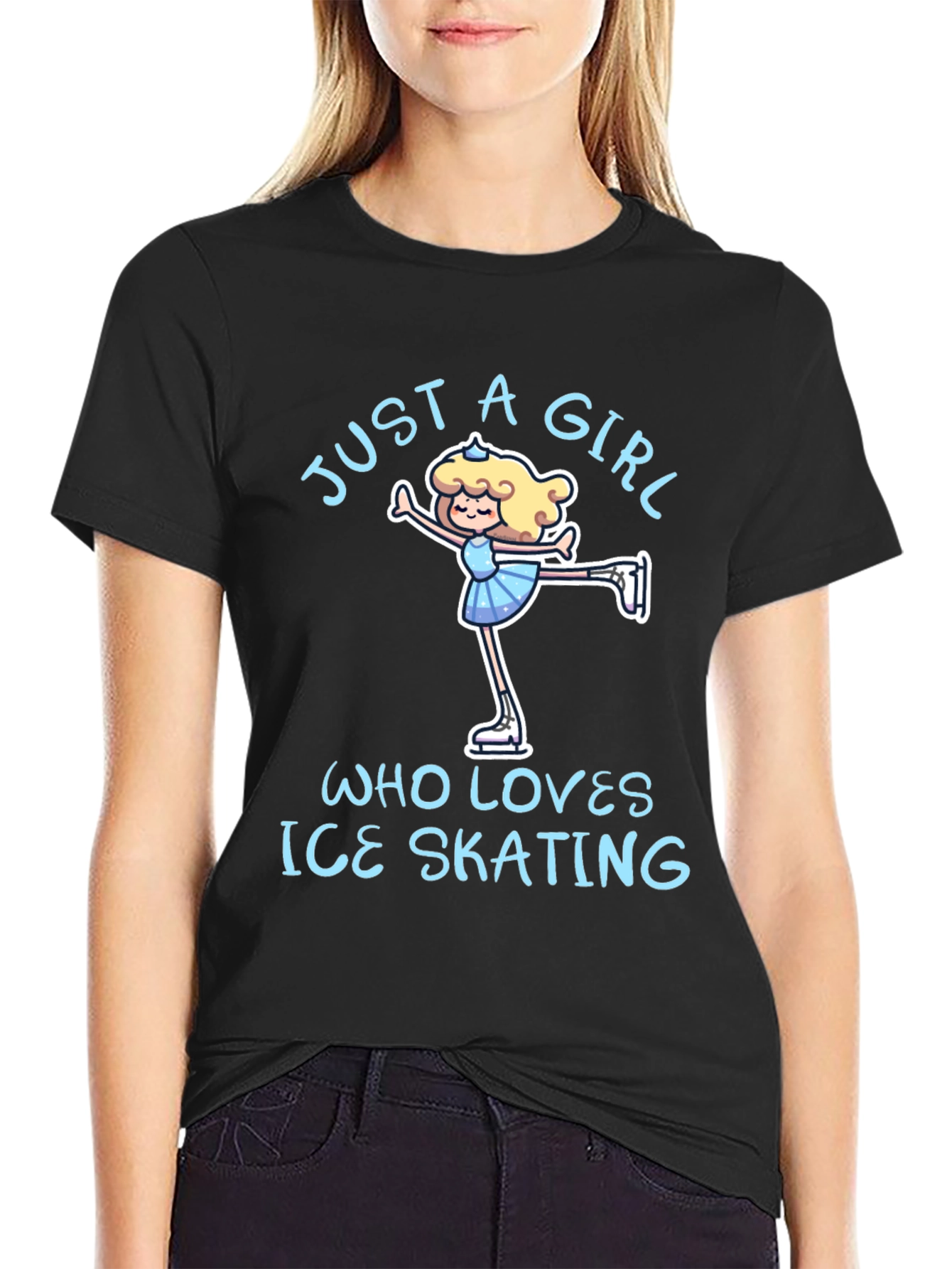 Black Just a Girl Who Loves Ice Skating T-Shirt view 2