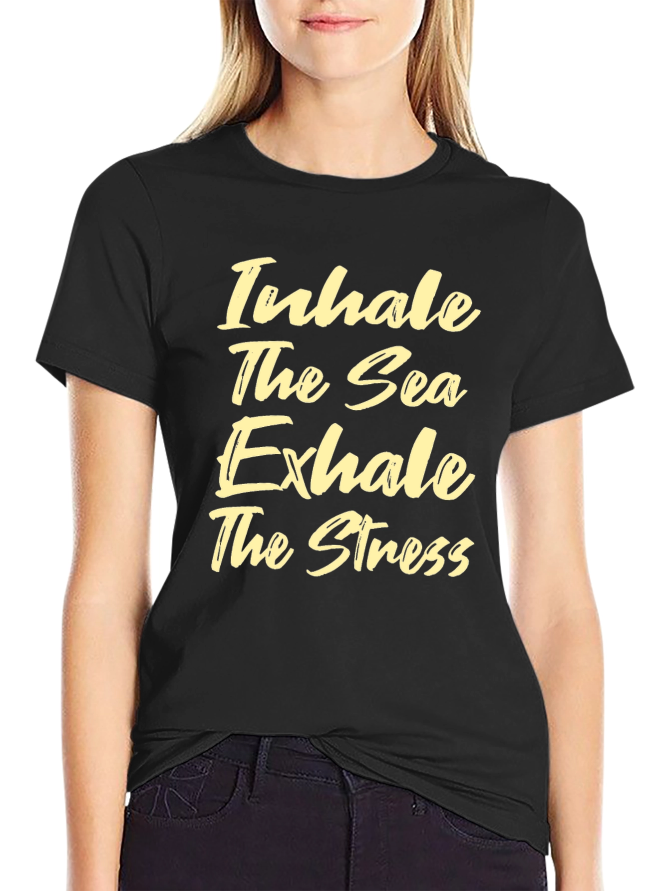 Black Inhale the Sea, Exhale the Stress Black Tee view 2