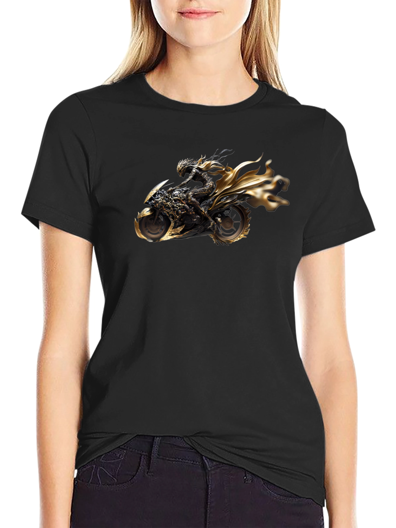 Black Black T-Shirt with Motorcycle Rider Graphic view 2