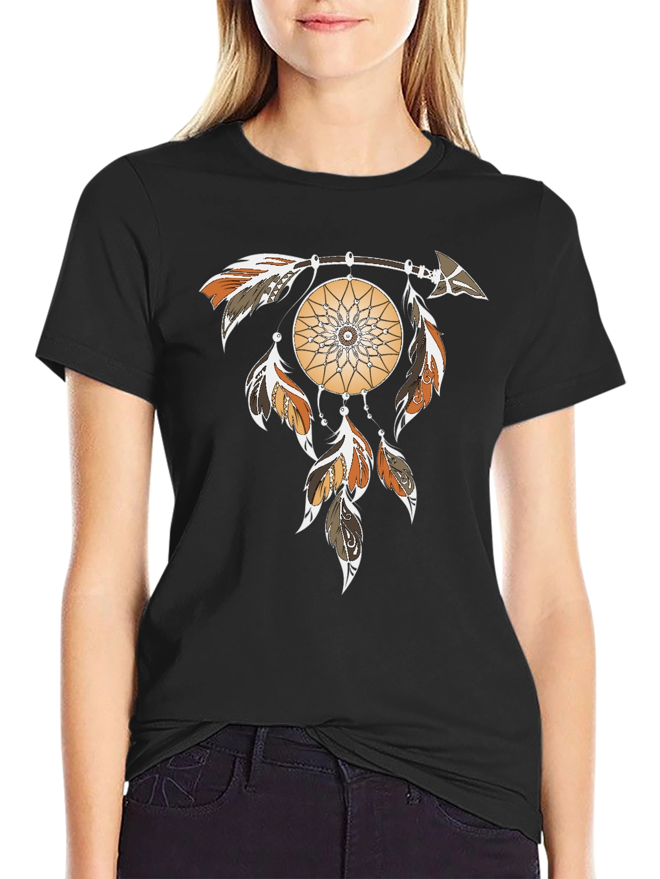 Black Dreamcatcher Graphic Tee - Arrow & Feathers Design view 2
