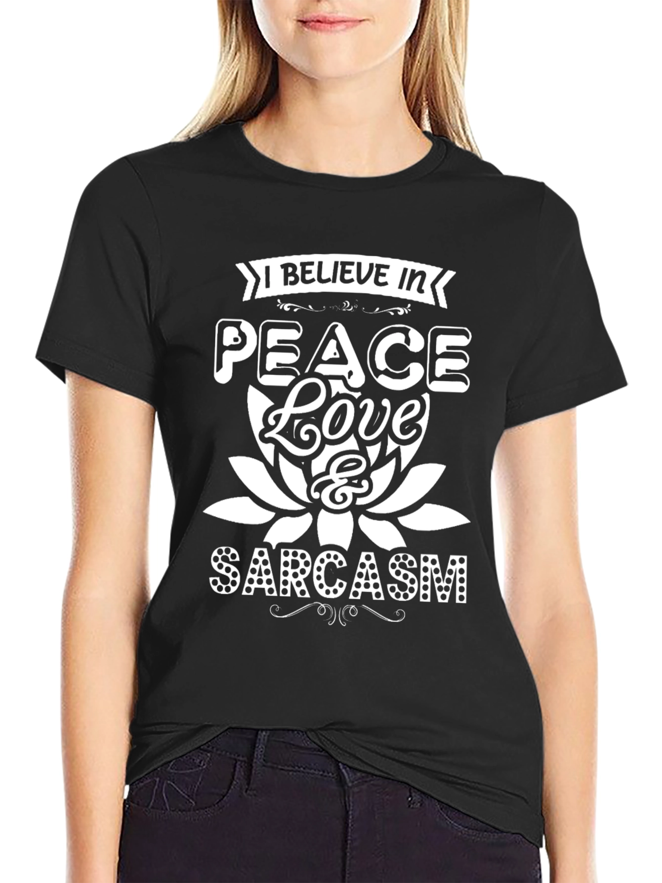 Black Peace Love & Sarcasm Graphic T-Shirt view 2