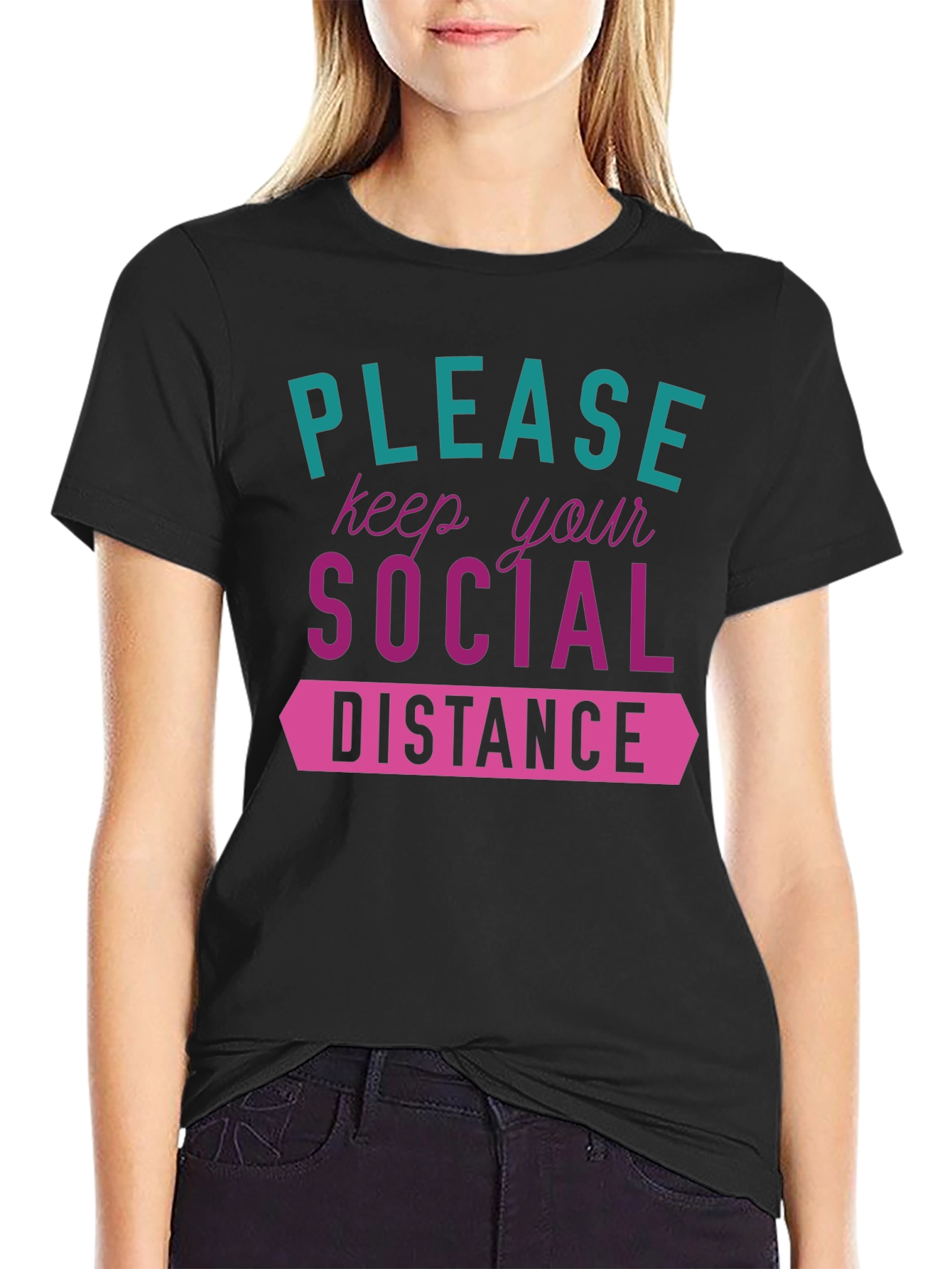Black Social Distance Graphic Tee - Stylish & Safe! view 2