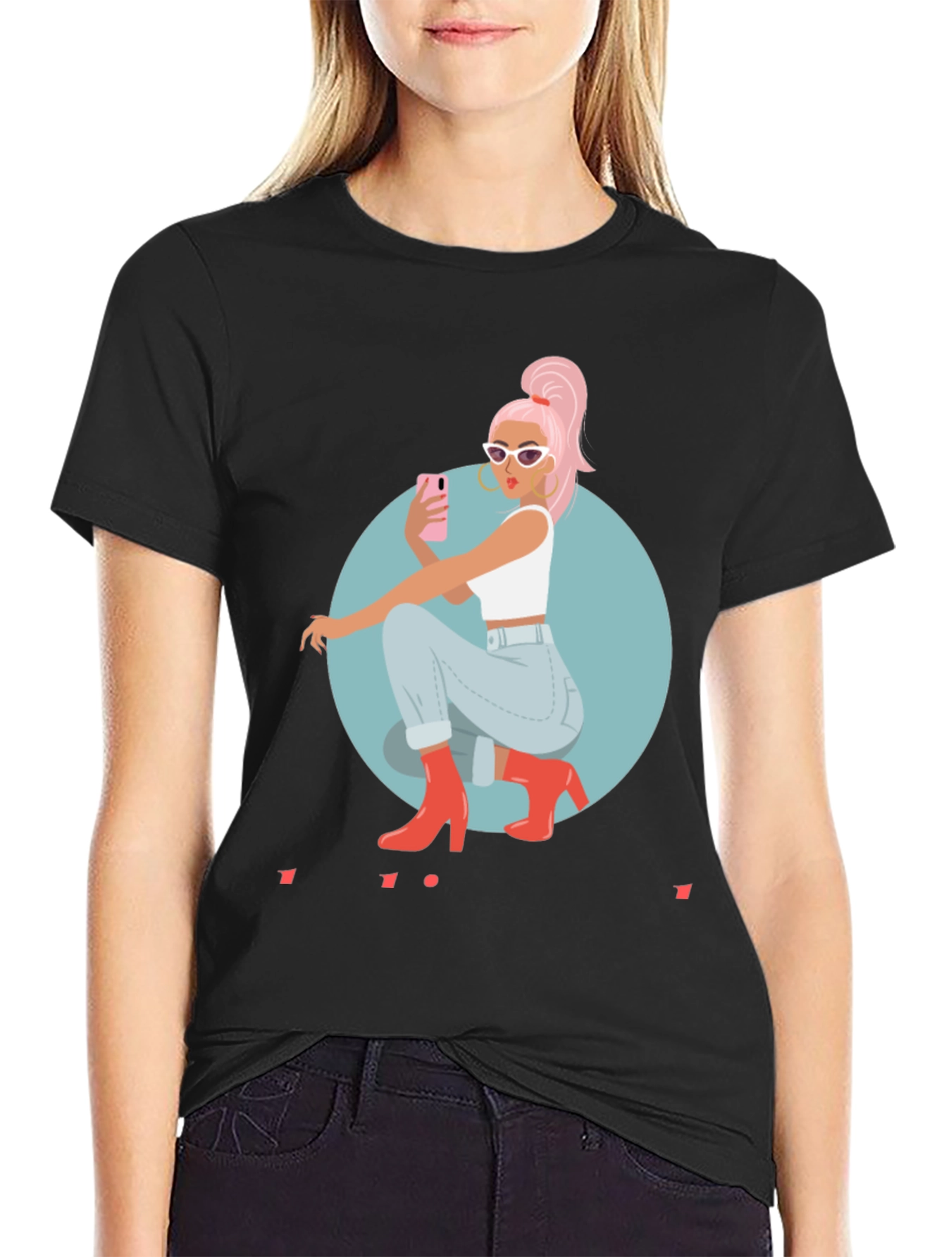 Trendy Woman Graphic Tee - Selfie Time - 2
