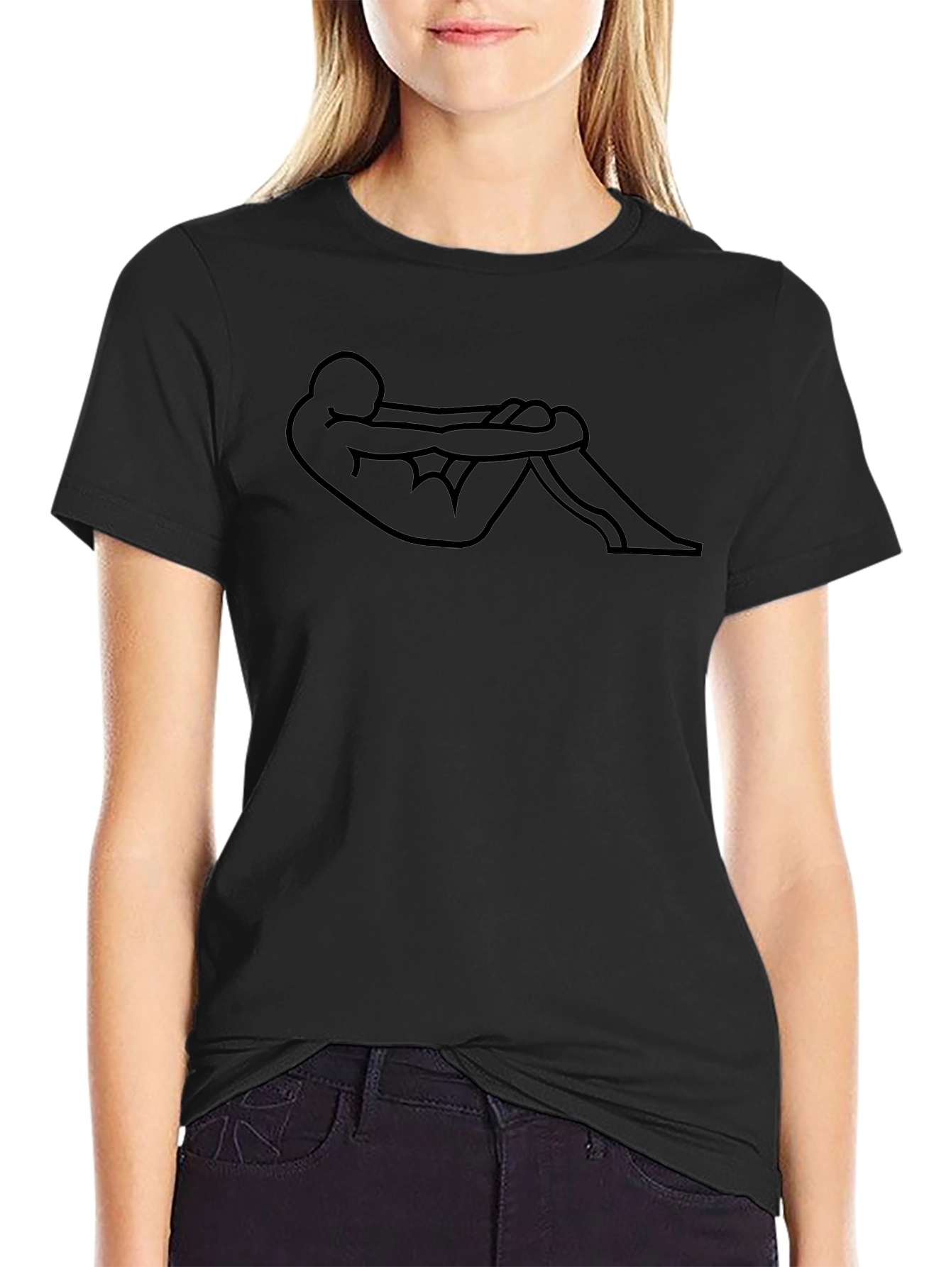 Minimalist Outline Man in Fetal Position Black T-Shirt - 2