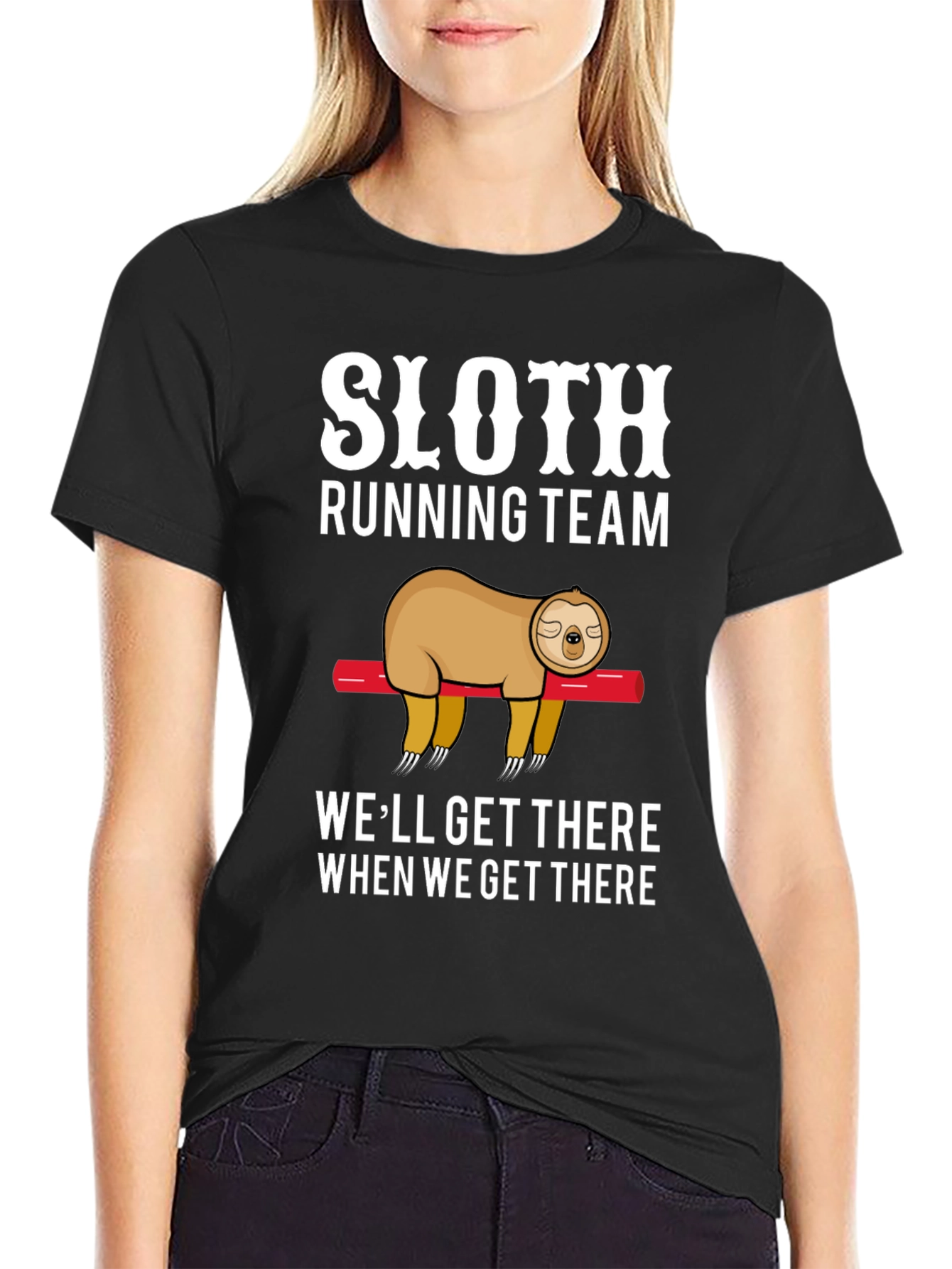 Black Sloth Running Team T-Shirt - Funny Lazy Design view 2