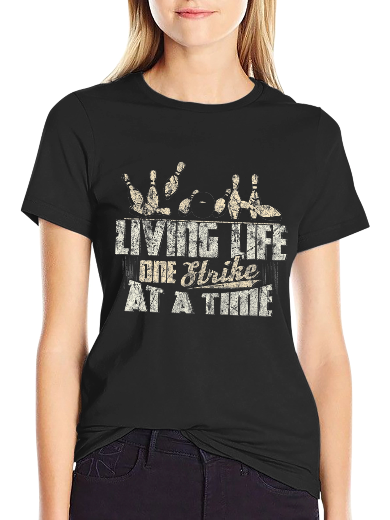 Black Bowling Strike Graphic Tee - Live Life One Strike at a Time view 2