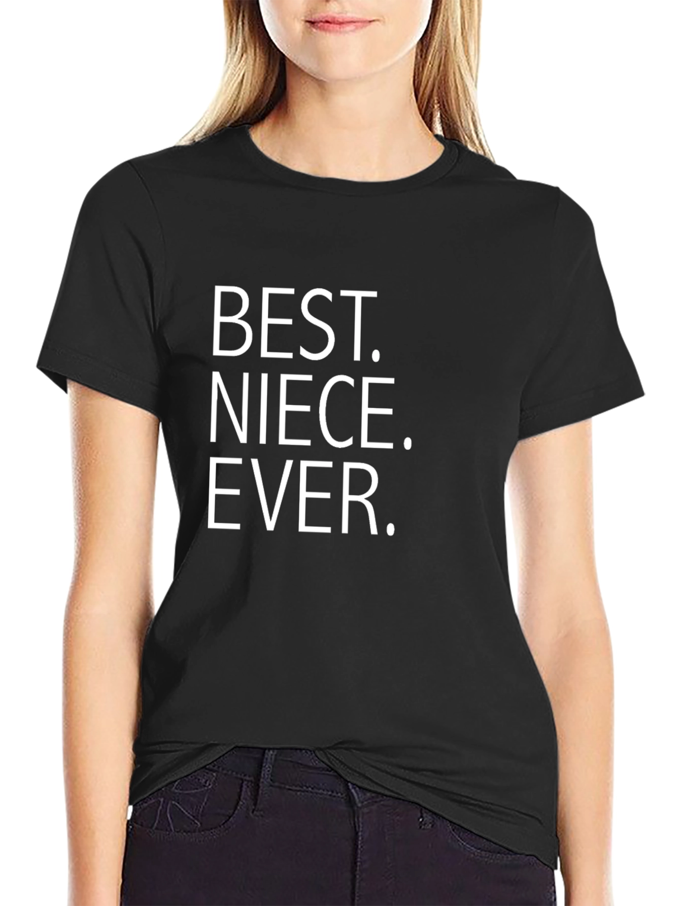 Black Best Niece Ever T-Shirt, Black Crew Neck Tee view 2