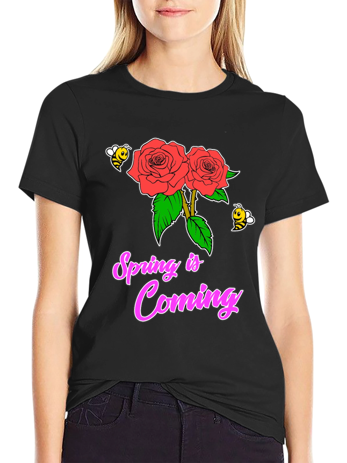 Black Spring is Coming Roses T-Shirt view 2