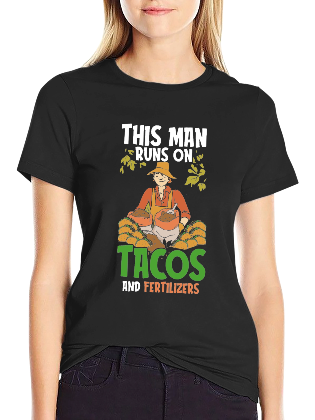 Black Tacos & Fertilizer T-Shirt - Funny Farmer Tee view 2