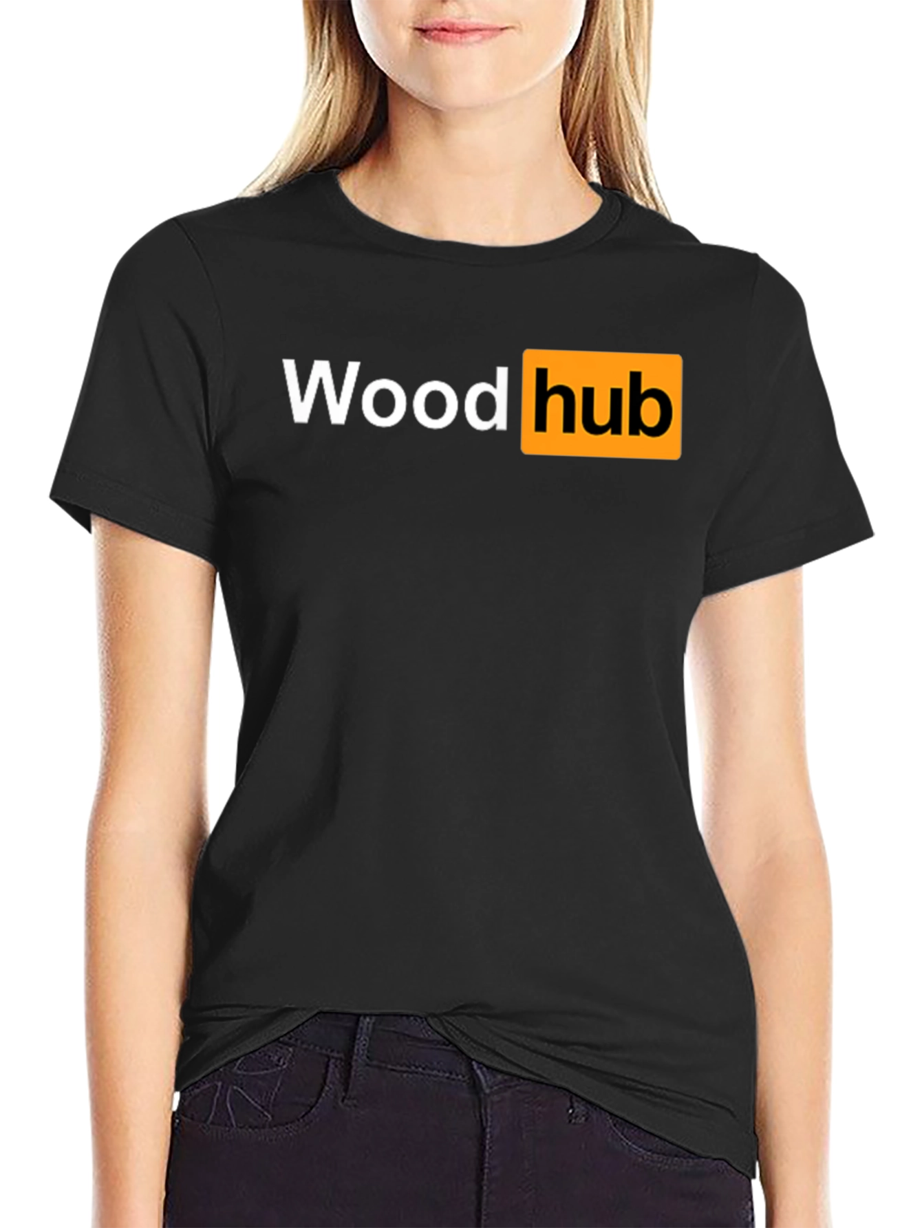 Black Wood Hub Black T-Shirt - Funny Design view 2