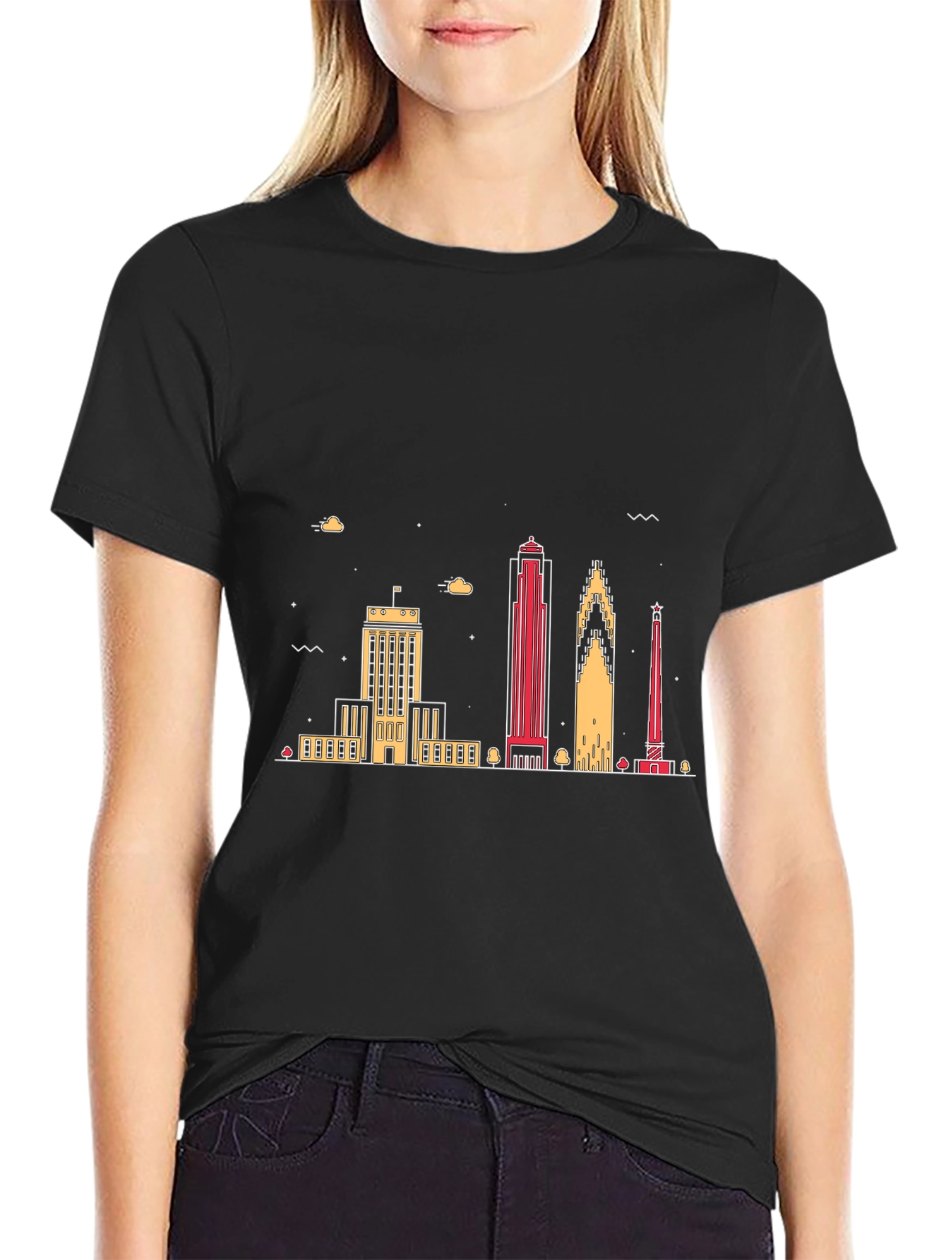 Black City Skyline Graphic Tee - Modern Casual view 2