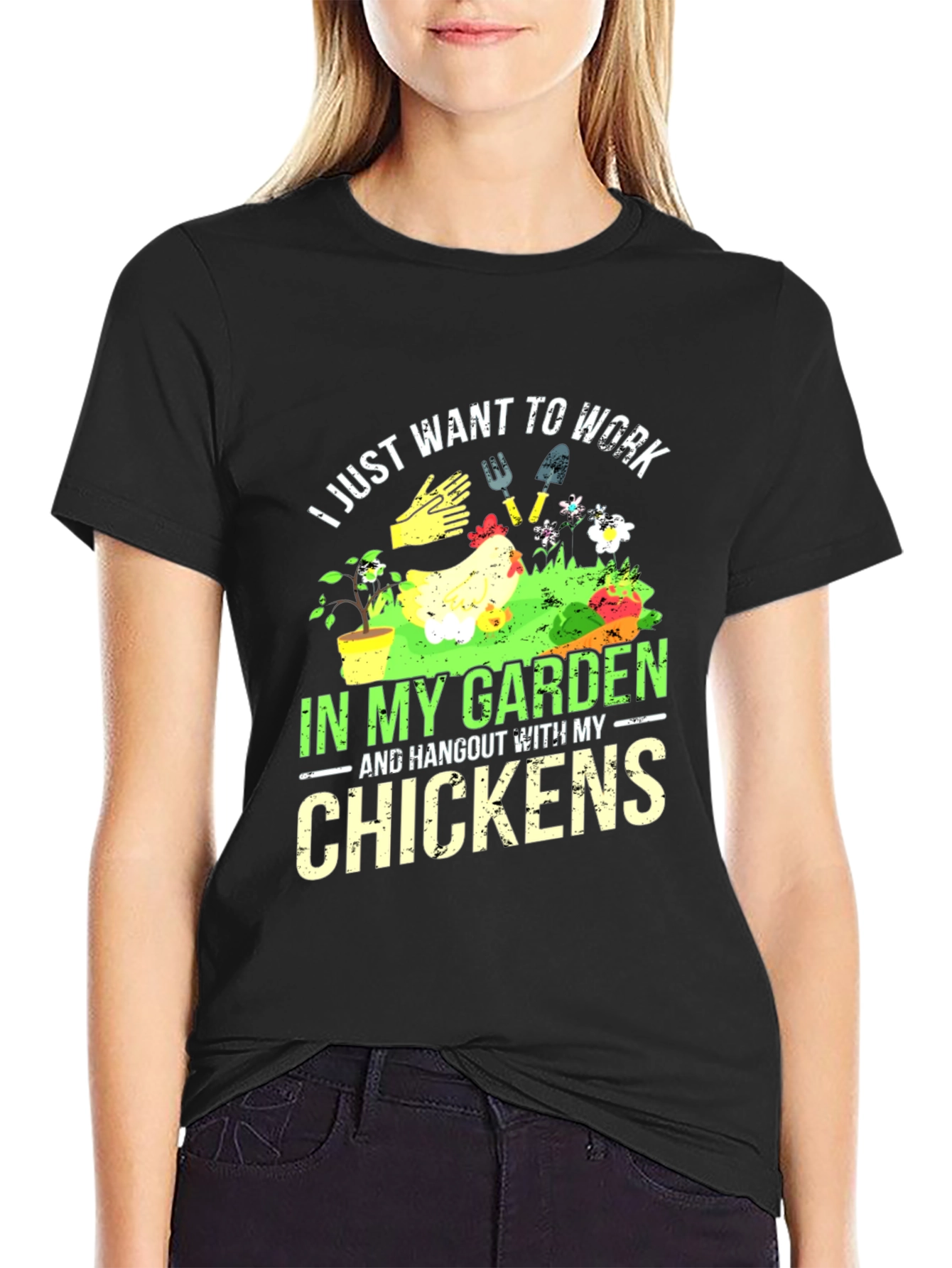 Black Gardening & Chicken Lover T-Shirt view 2