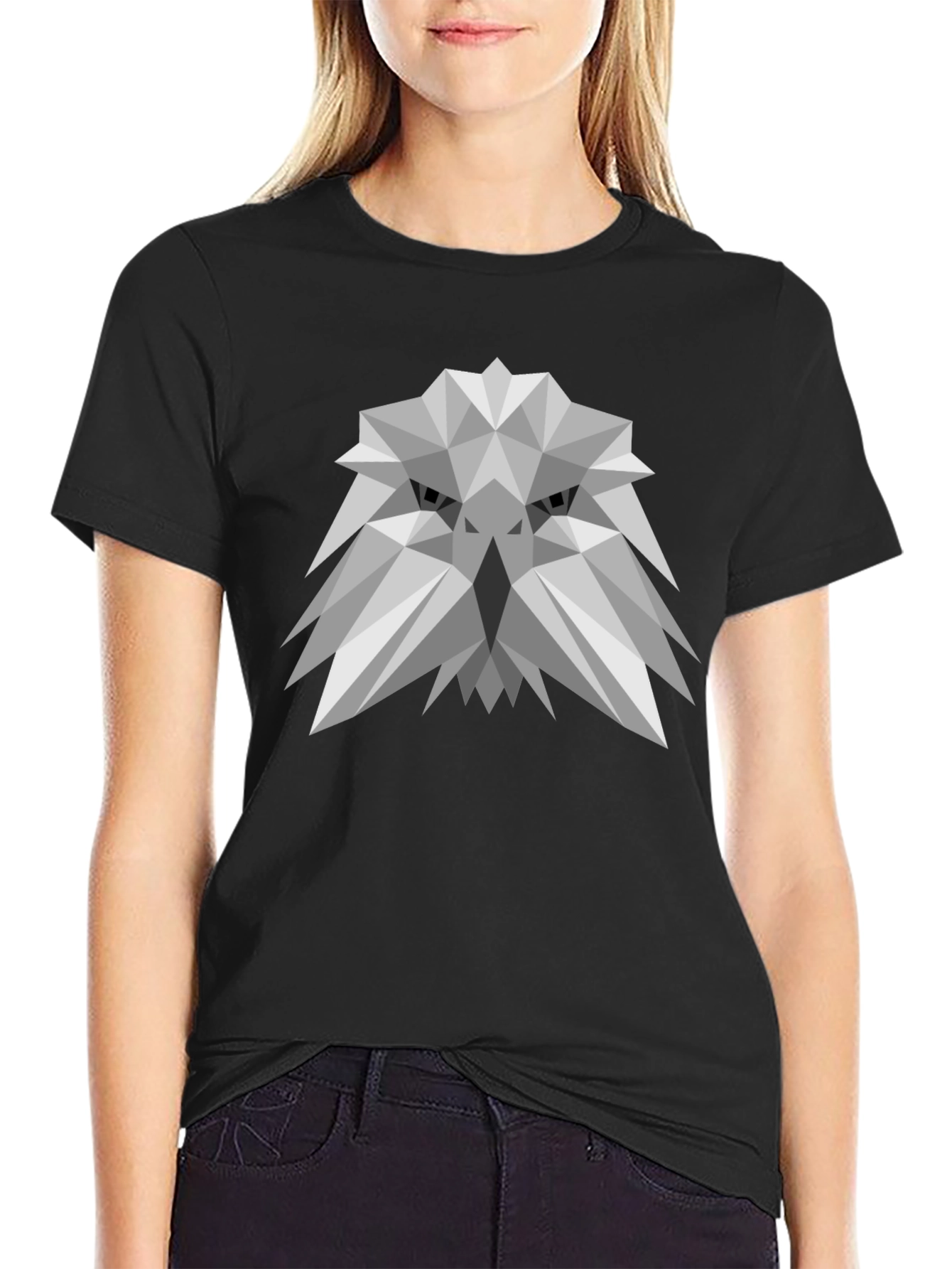 Black Geometric Eagle Graphic Tee - Modern Men's Black T-Shirt view 2