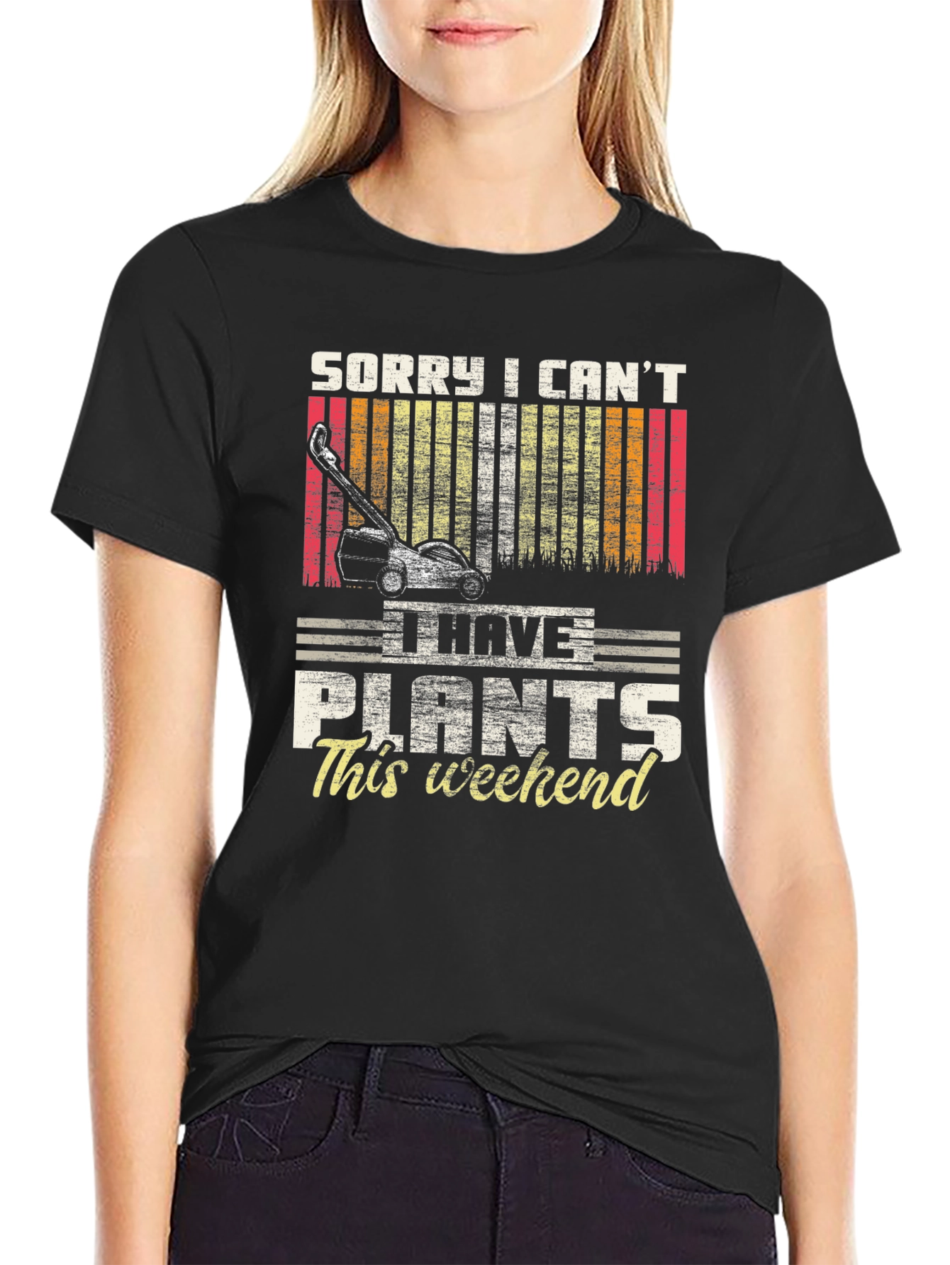 Black Sorry I Can't I Have Plants This Weekend T-Shirt view 2