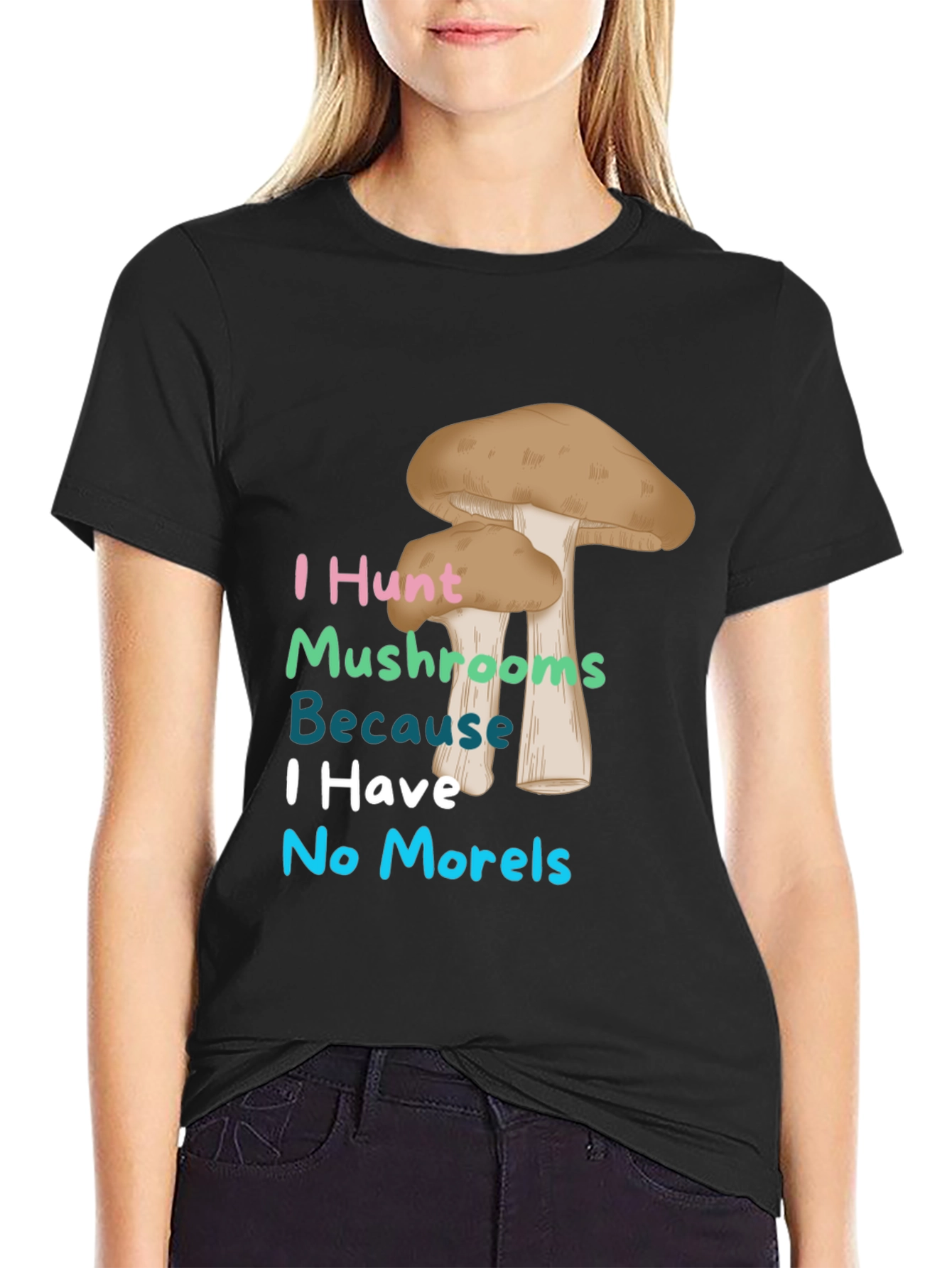 Black Mushroom Hunter T-Shirt - No Morels Joke Tee view 2