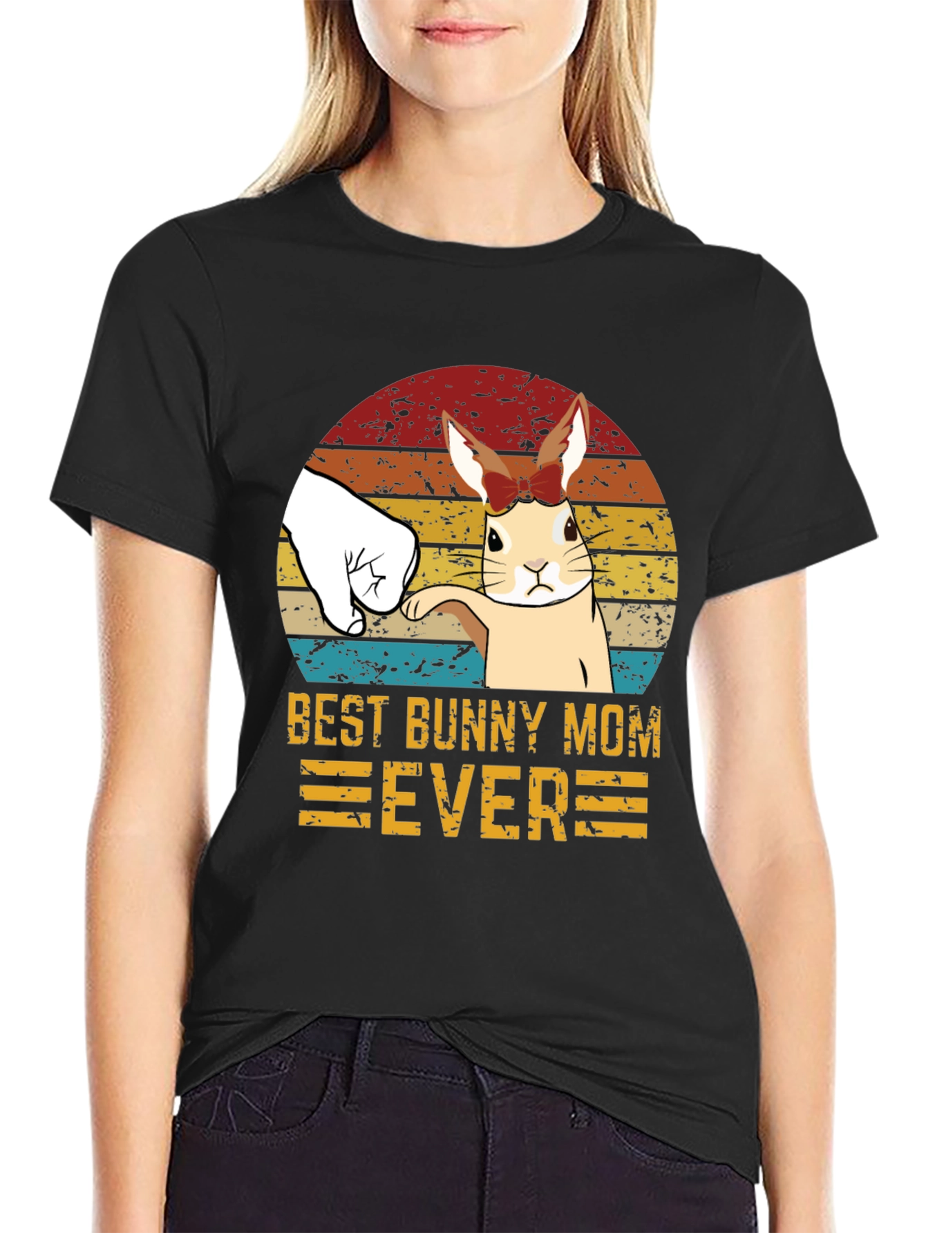 Black Best Bunny Mom Ever T-Shirt view 2