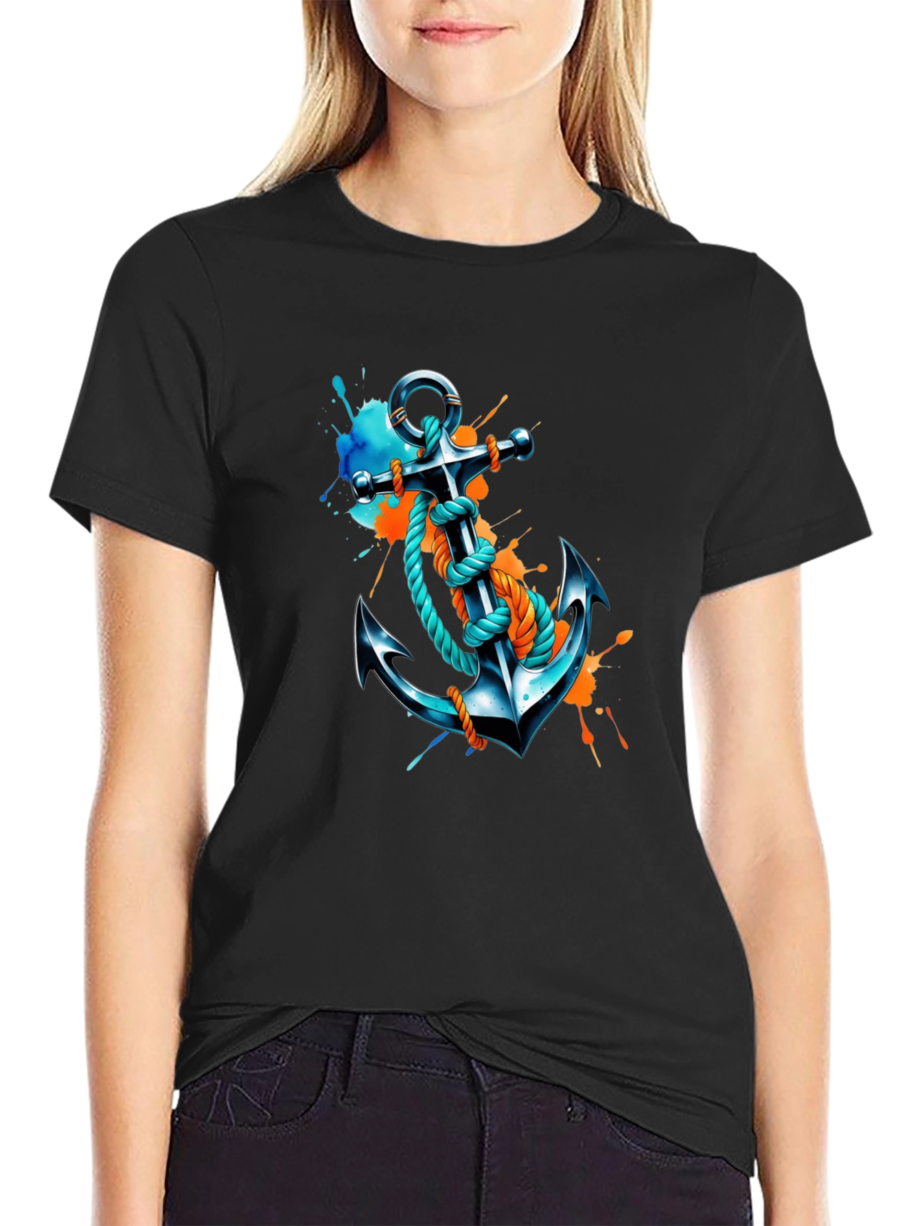 Black Anchor Graphic T-Shirt - Artistic Nautical Tee view 2
