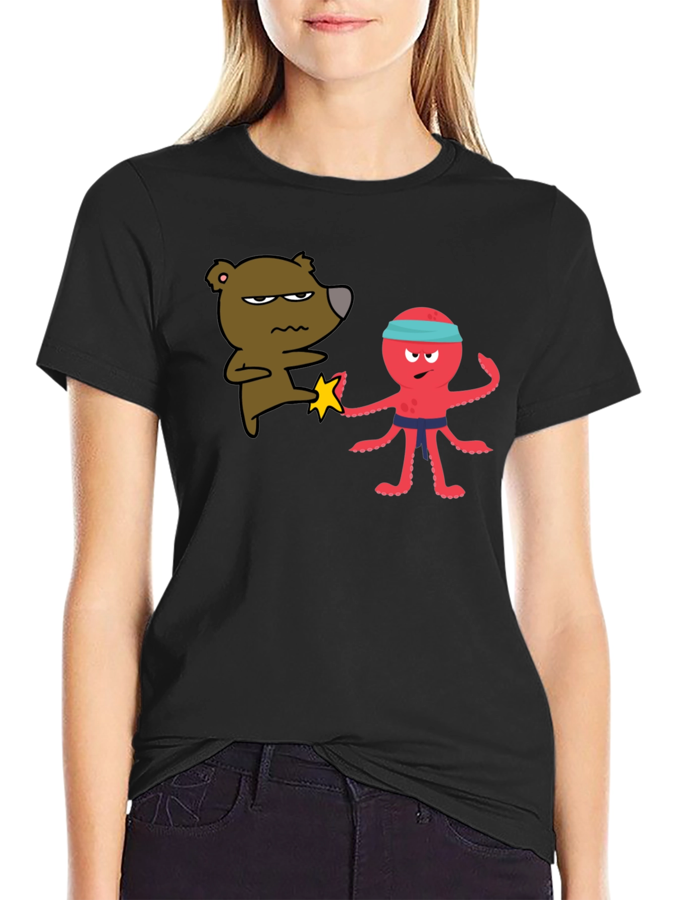 Black Bear vs Octopus T-Shirt - Martial Arts Funny Tee view 2