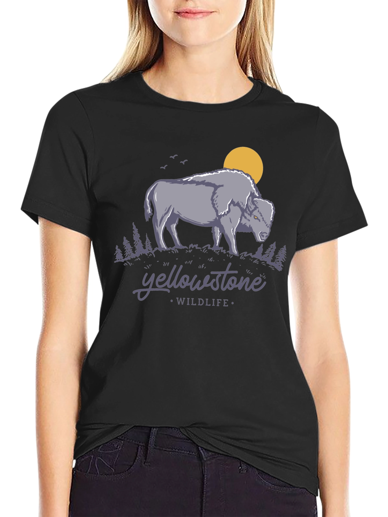 Black Yellowstone Wildlife Graphic Tee - Bison Design view 2