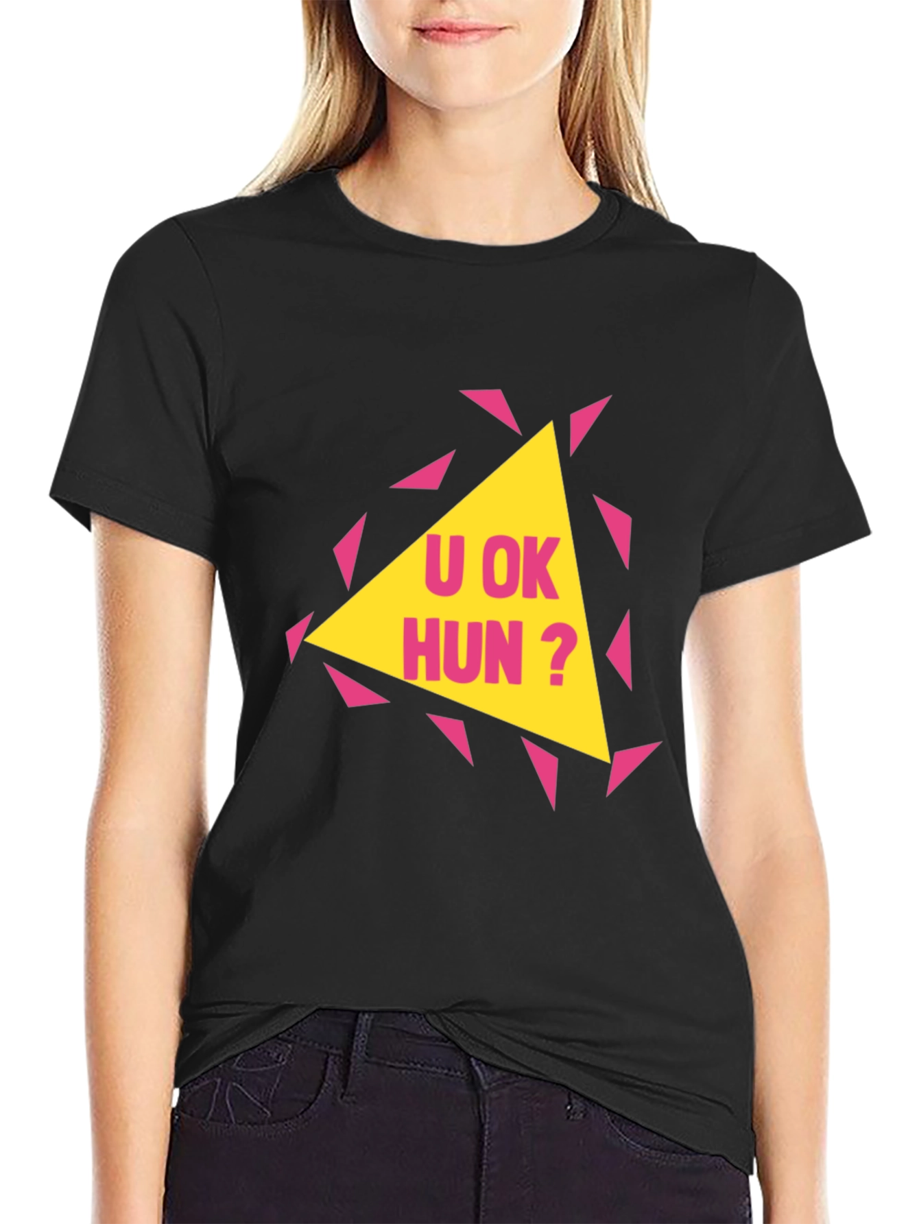 Black U OK Hun? Graphic Print T-Shirt view 2