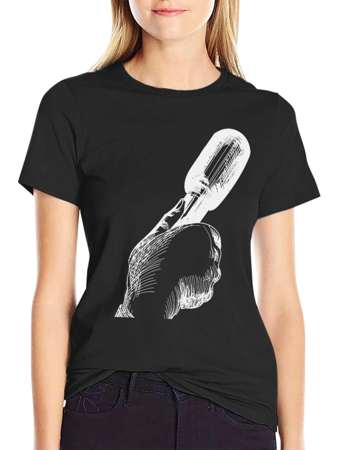 Black Unique Black Tee with Microphone Graphic view 2