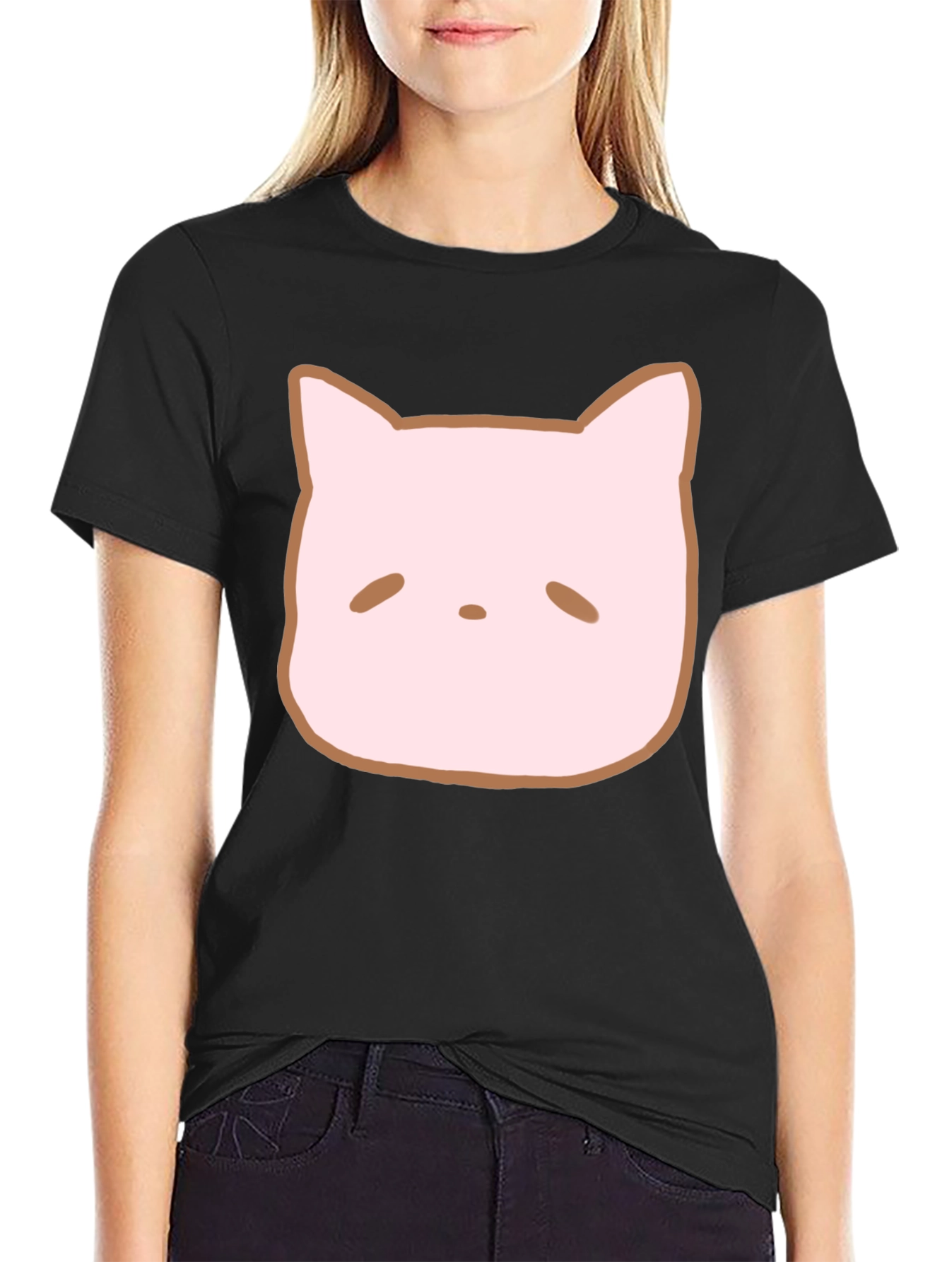 Black Cute Cat Face Graphic Tee - Casual Style view 2
