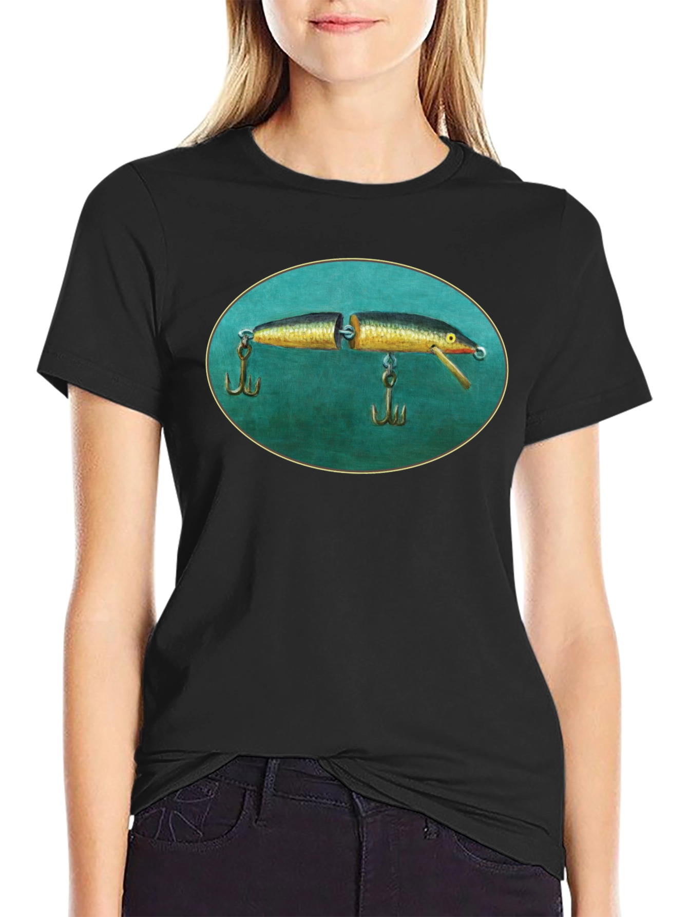Black Vintage Fishing Lure Tee - Unique Graphic T-Shirt view 2