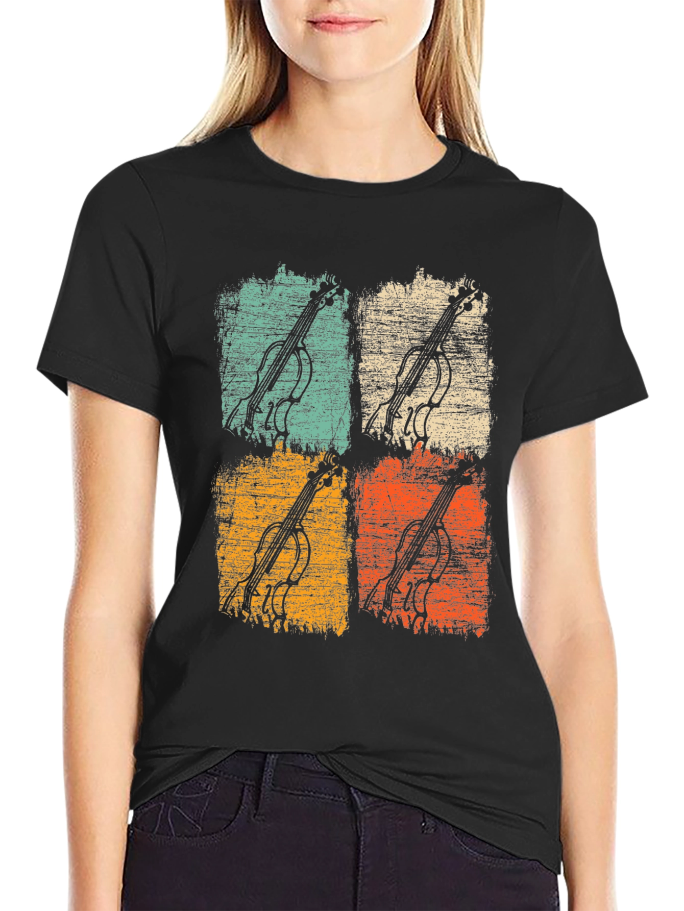 Black Vintage Cello Pop Art Graphic Tee view 2