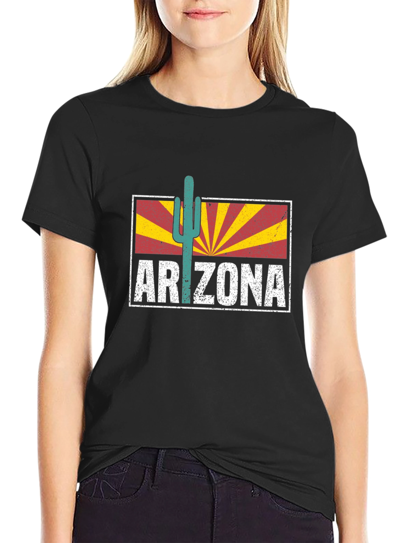 Black Arizona Retro Cactus T-Shirt view 2