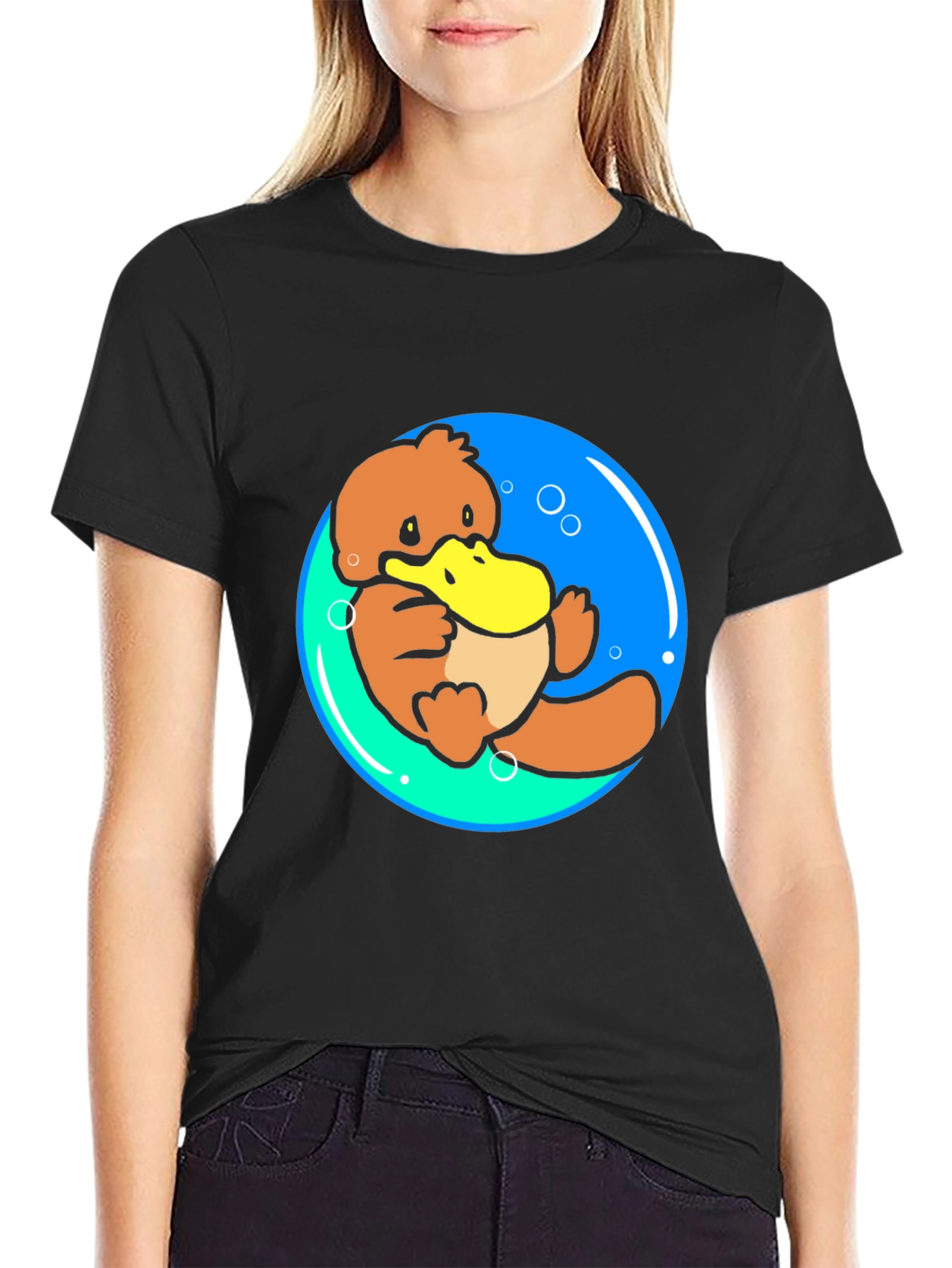 Black Psyduck T-Shirt - Cartoon Graphic Tee view 2