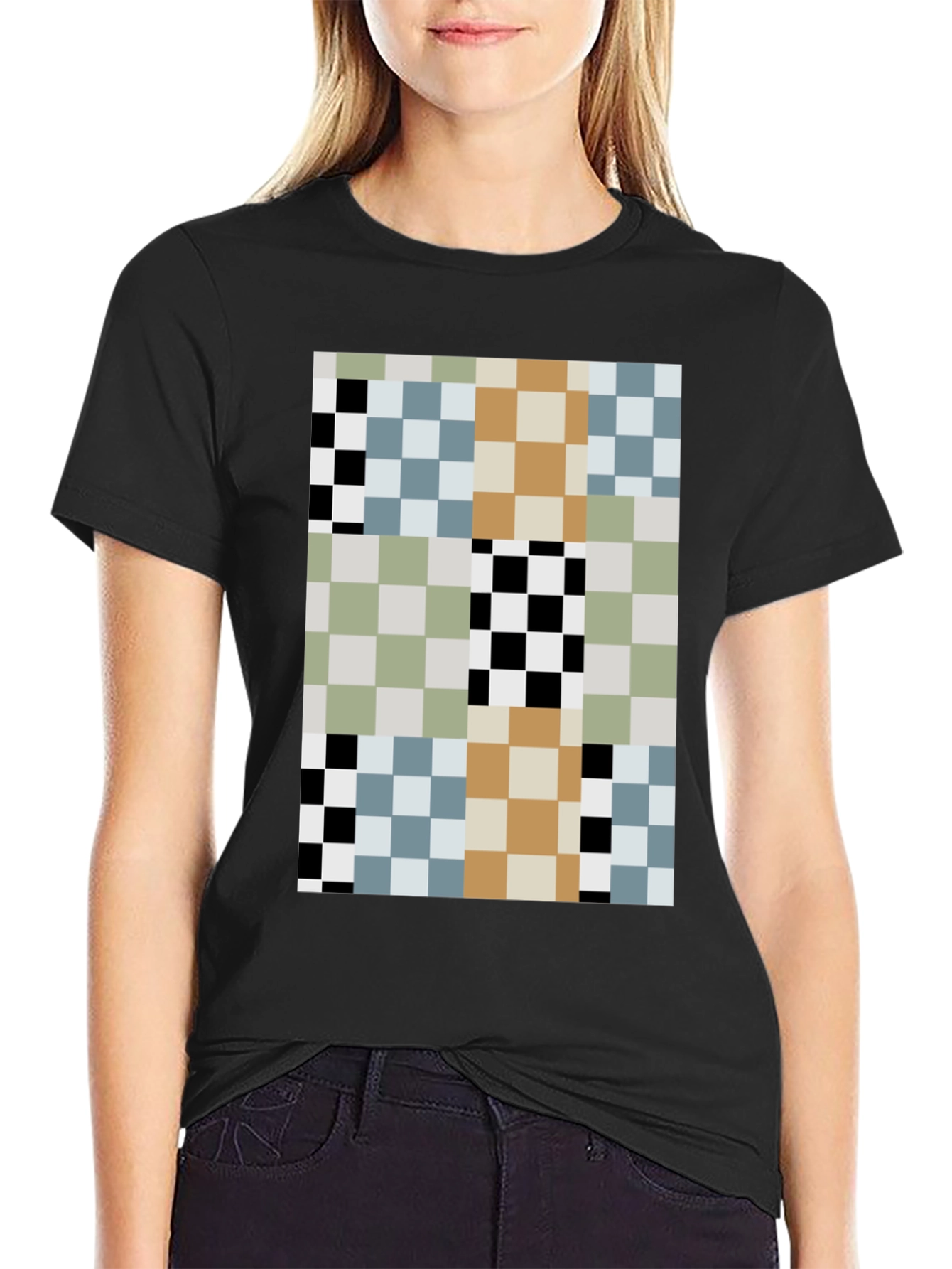 Black Pixelated Pattern T-Shirt - Modern Abstract Style view 2