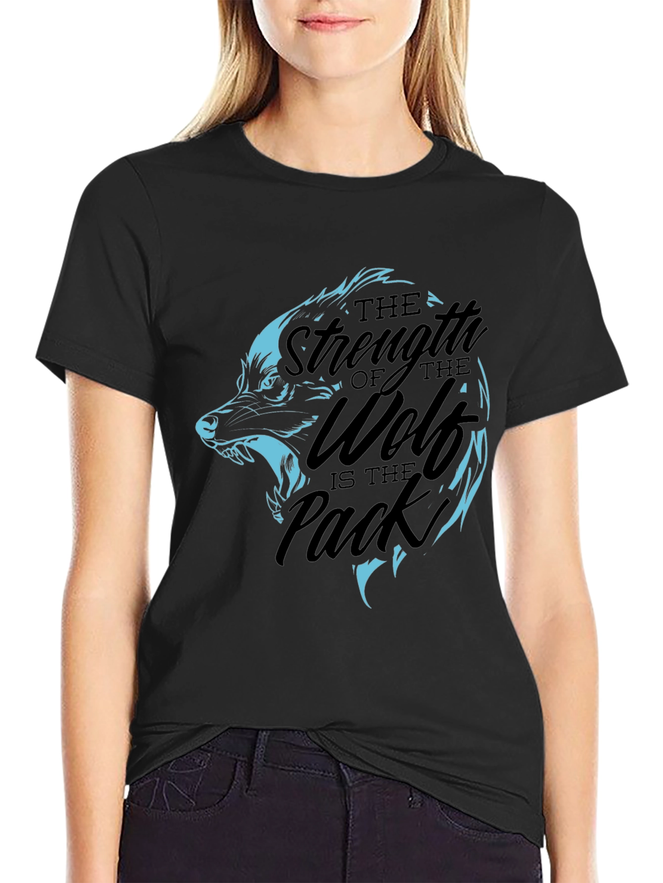 Black Wolf Pack Strength Graphic T-Shirt - Black view 2