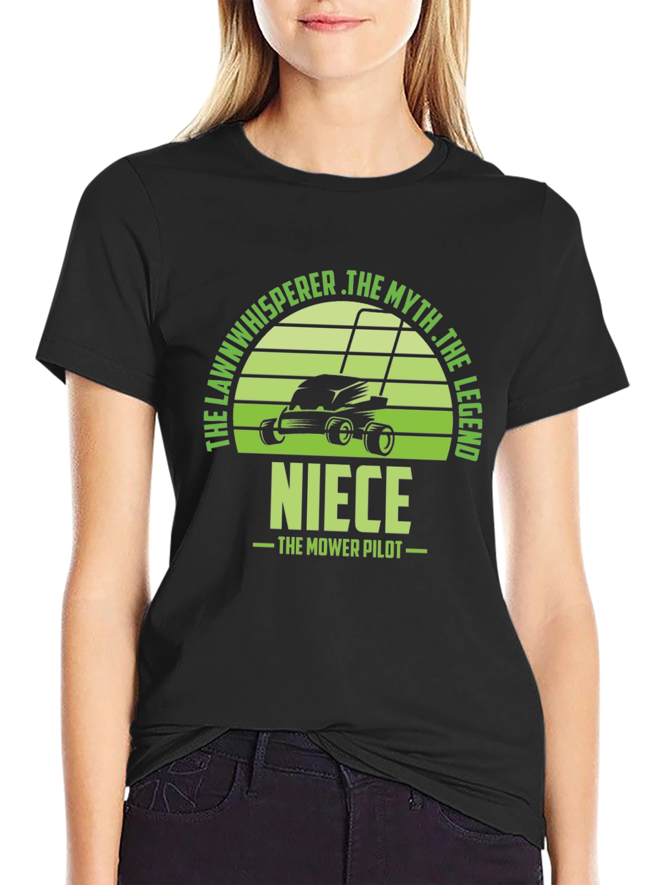 Black Niece the Lawn Mower Pilot T-Shirt view 2