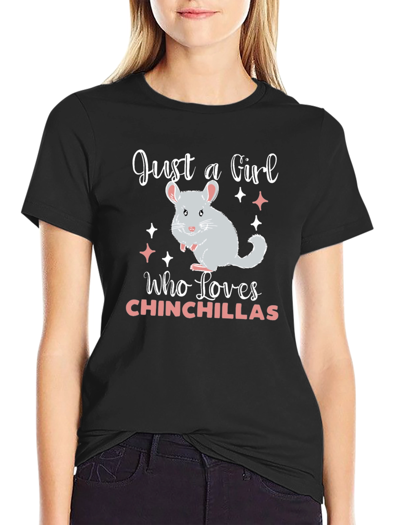 Black Just A Girl Who Loves Chinchillas T-Shirt view 2