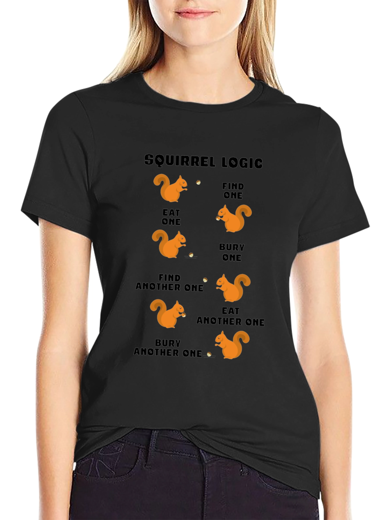 Black Squirrel Logic T-Shirt Funny Animal Tee view 2