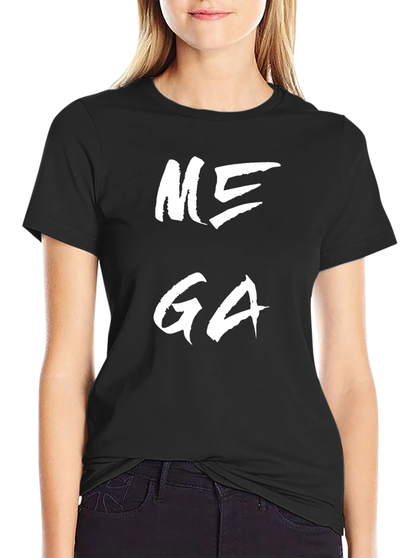 Black Mega Graphic Tee - Black Cotton Blend Casual T-Shirt view 2