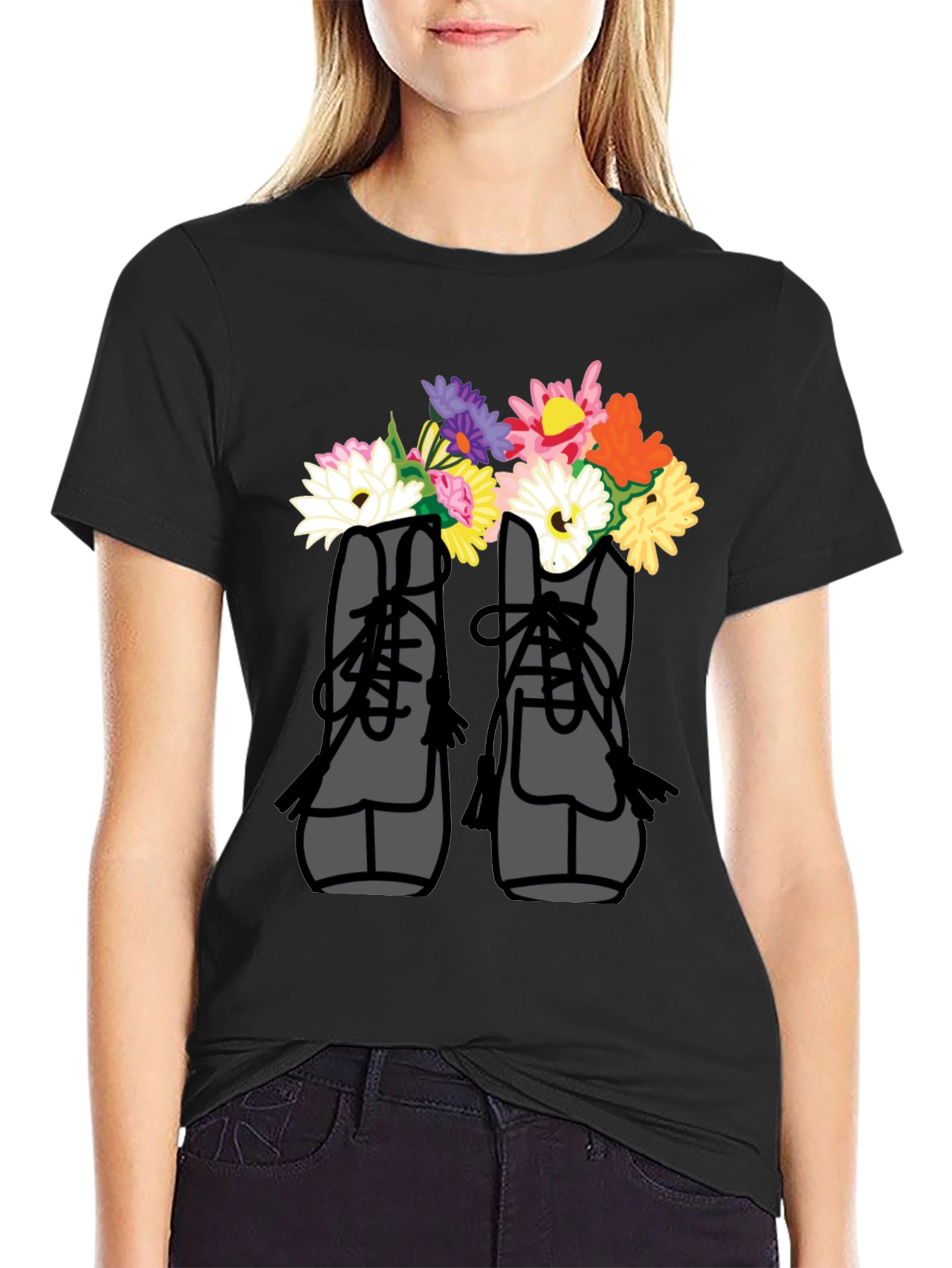 Floral Boots T-Shirt - Unique Graphic Tee for Casual Wear - 2
