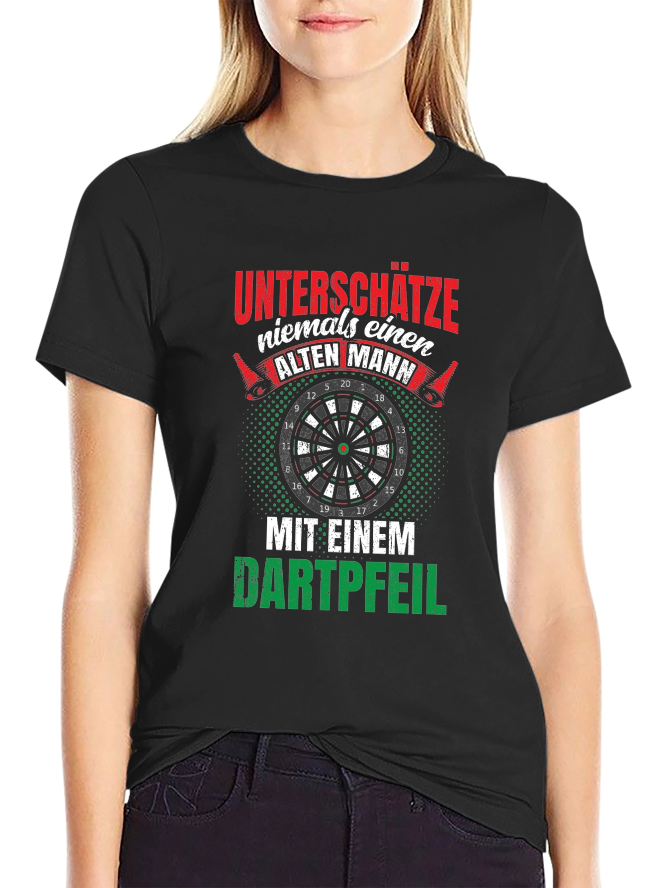 Black Funny Dart Player T-Shirt: Never Underestimate an Old Man view 2