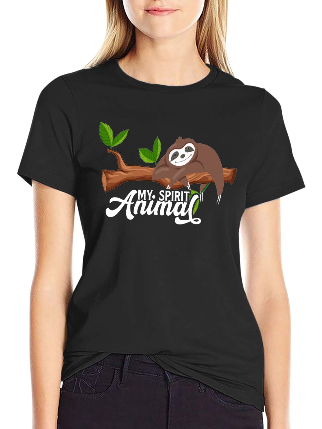Black My Spirit Animal Sloth Graphic T-Shirt view 2
